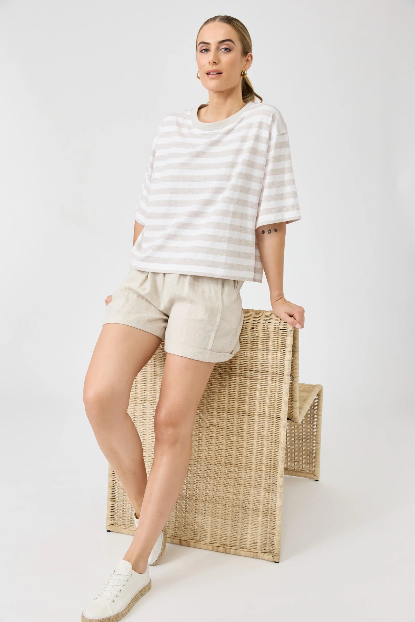 Studio Stripe T Shirt - Stone