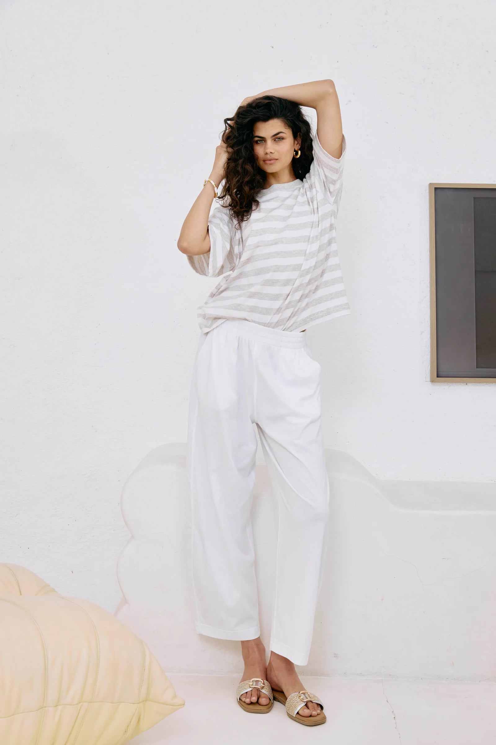 Studio Stripe T Shirt - Stone