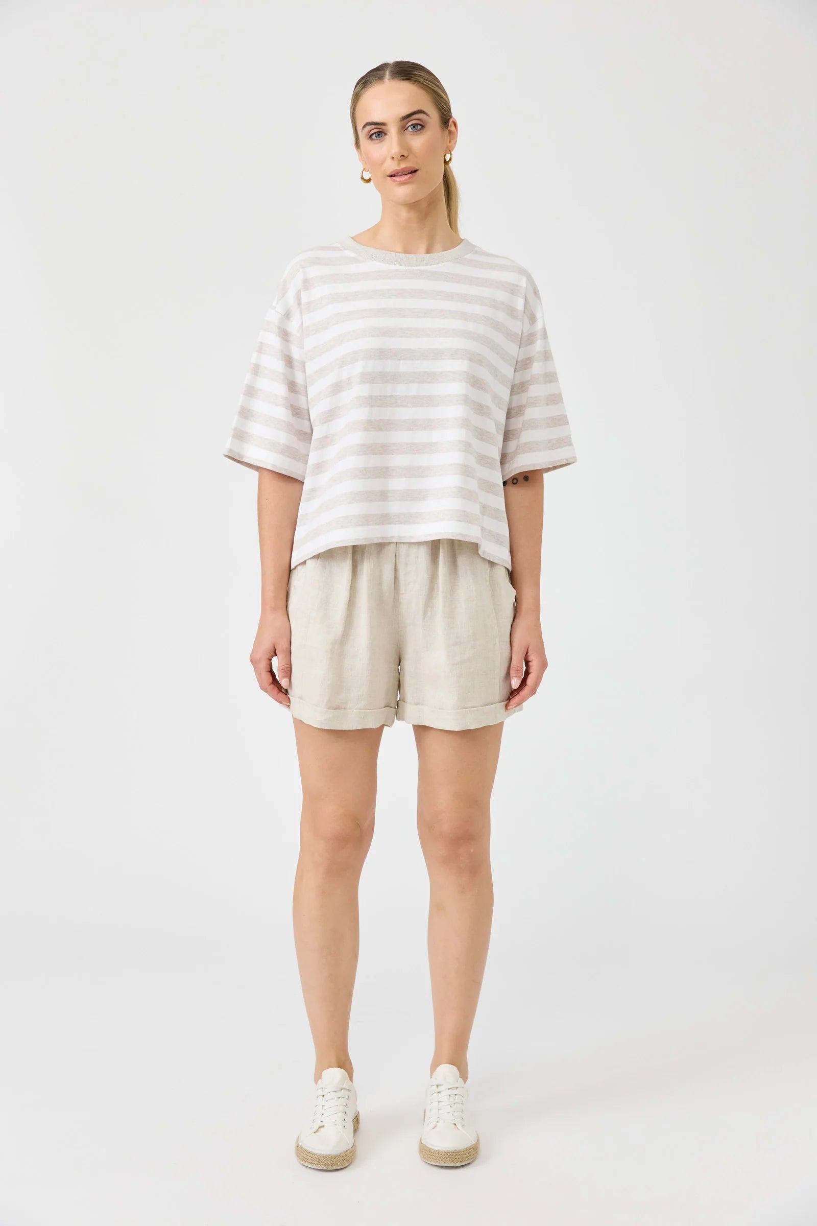Studio Stripe T Shirt - Stone