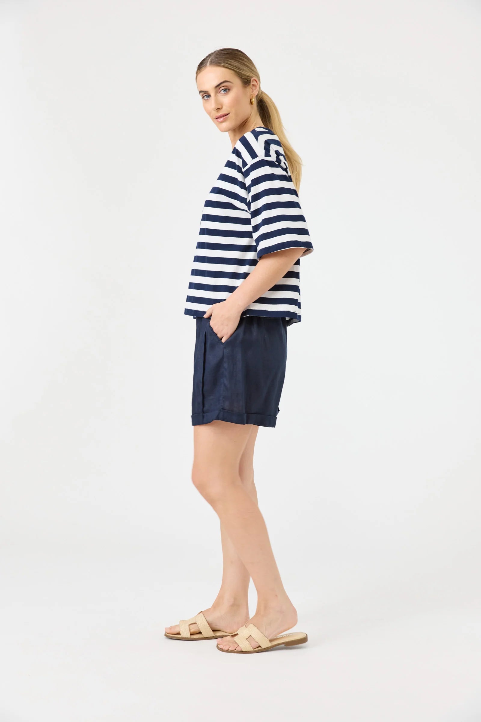 Studio Stripe T Shirt - Indigo