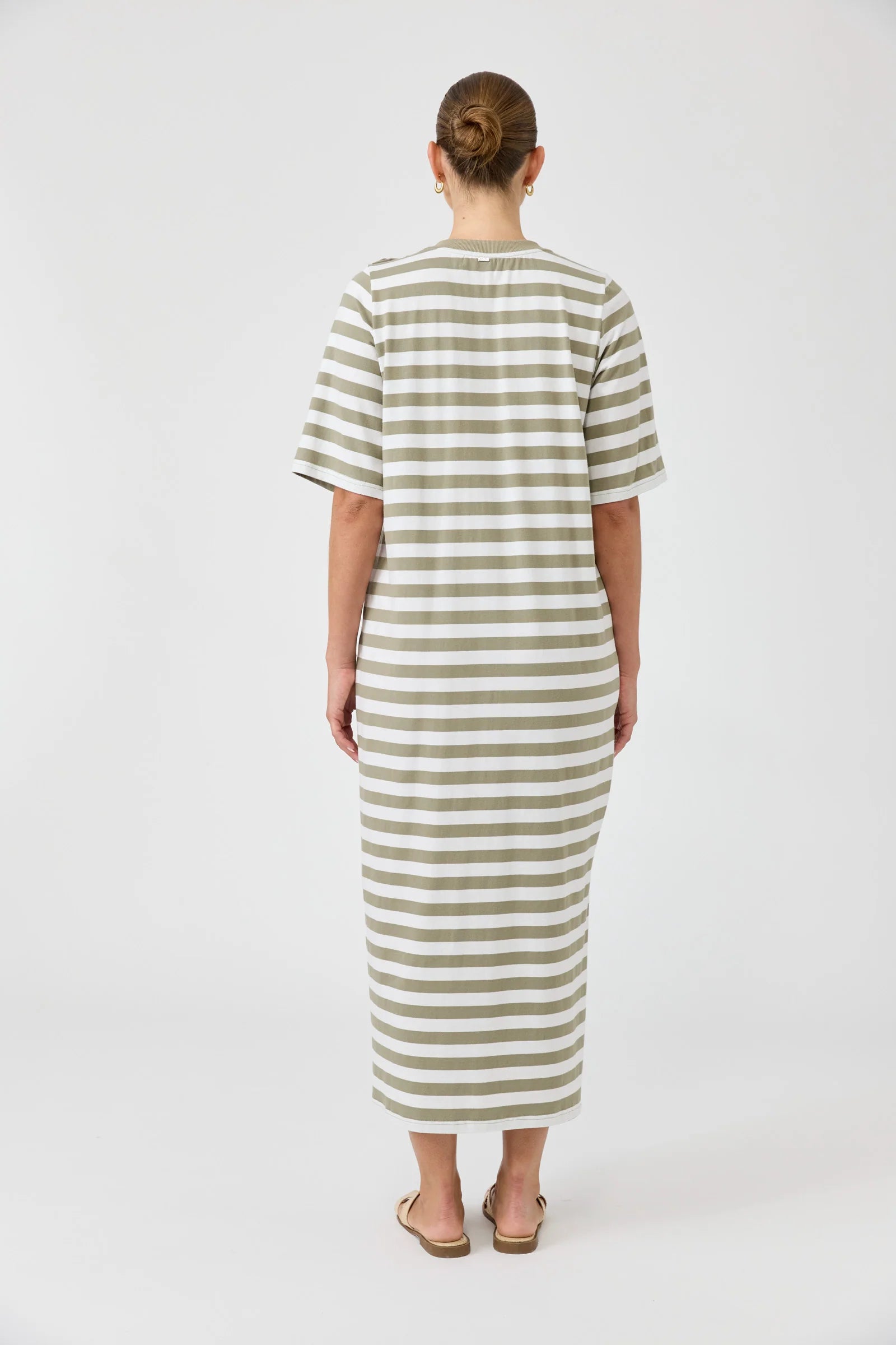 Studio Stripe T Shirt Dress - Olive