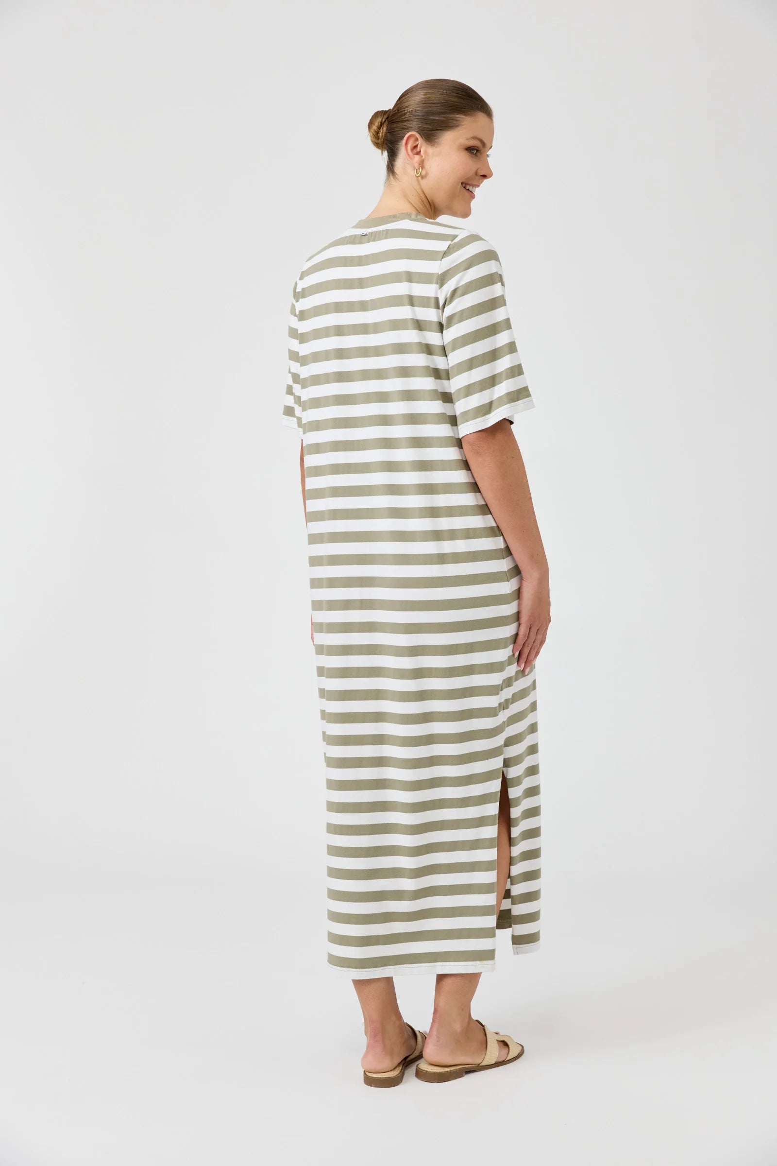 Studio Stripe T Shirt Dress - Olive
