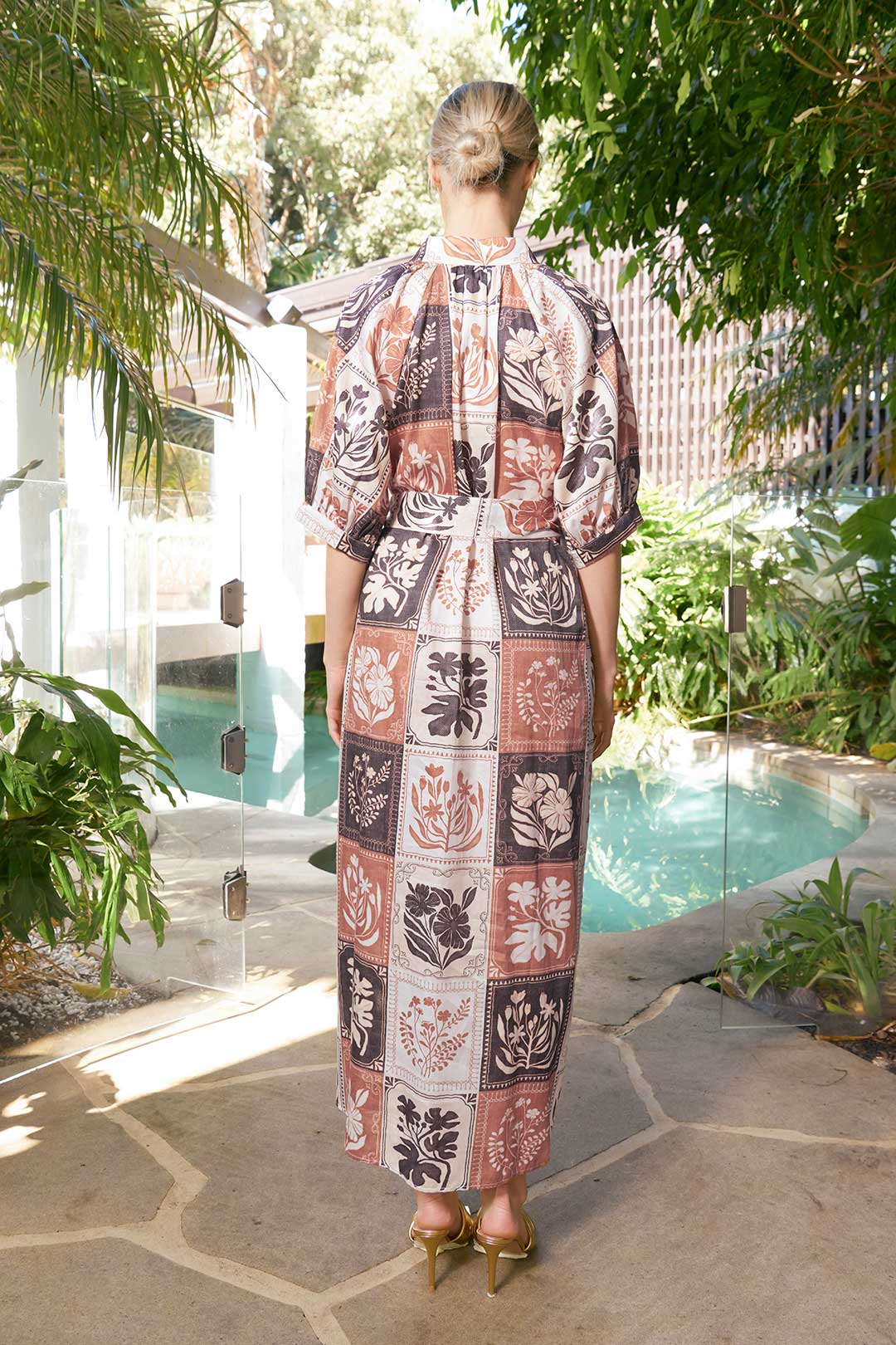 The Dreamer Label CLEARANCE Taylor Botanical Ankle Dress - Cocoa