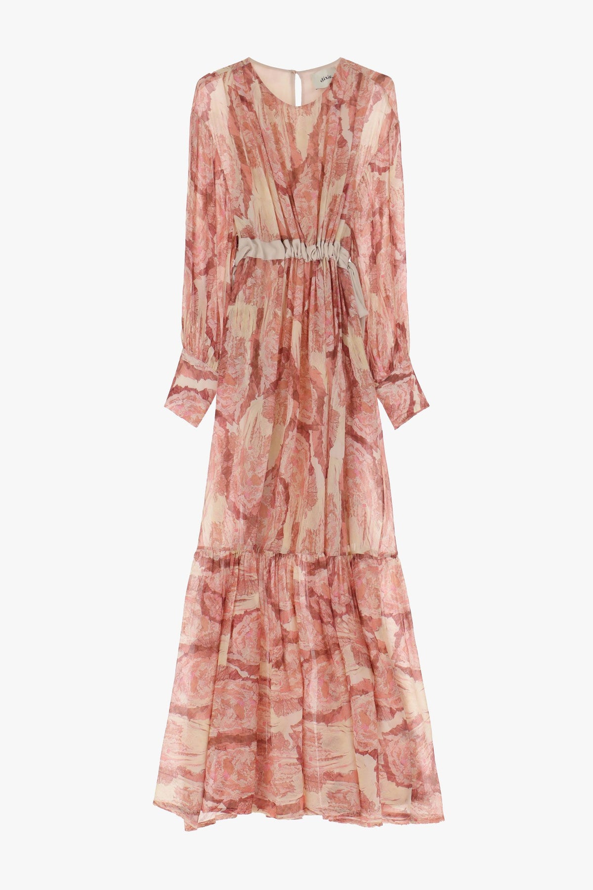 Dixie CLEARANCE Long Abstract Print Dress with Darts and Sash Belt - Rosa