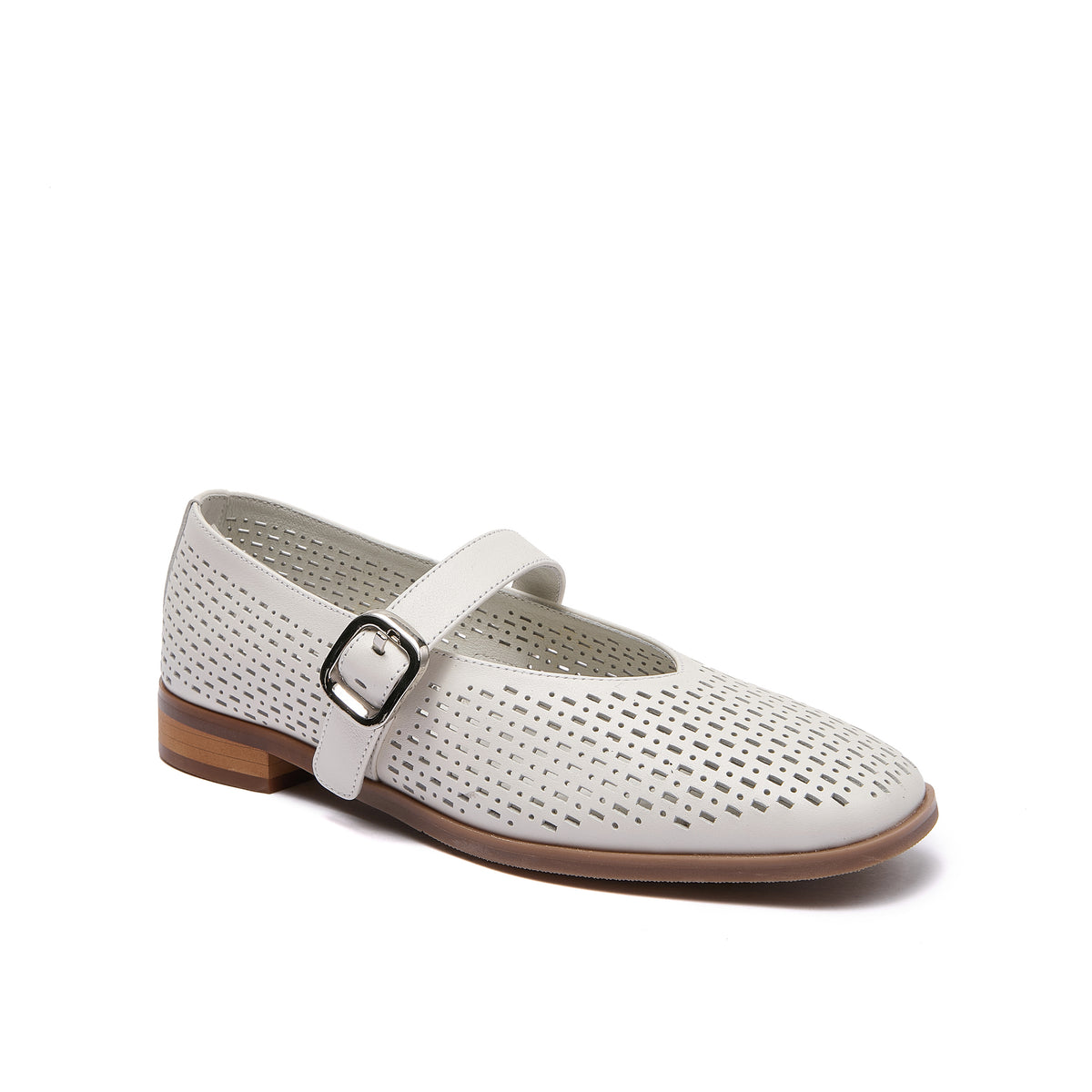 Minx Bay Jane Mary Jane - Winter White Perforated Leather PRE ORDER