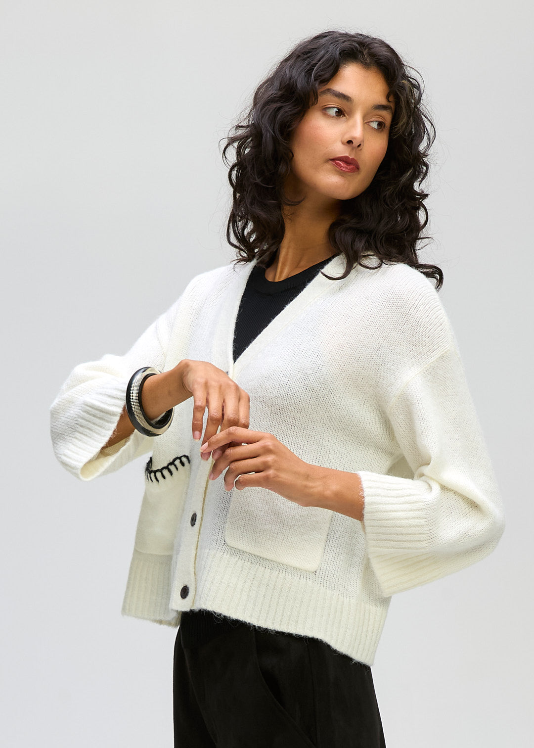 Boxy Detail Cardi - Winter White