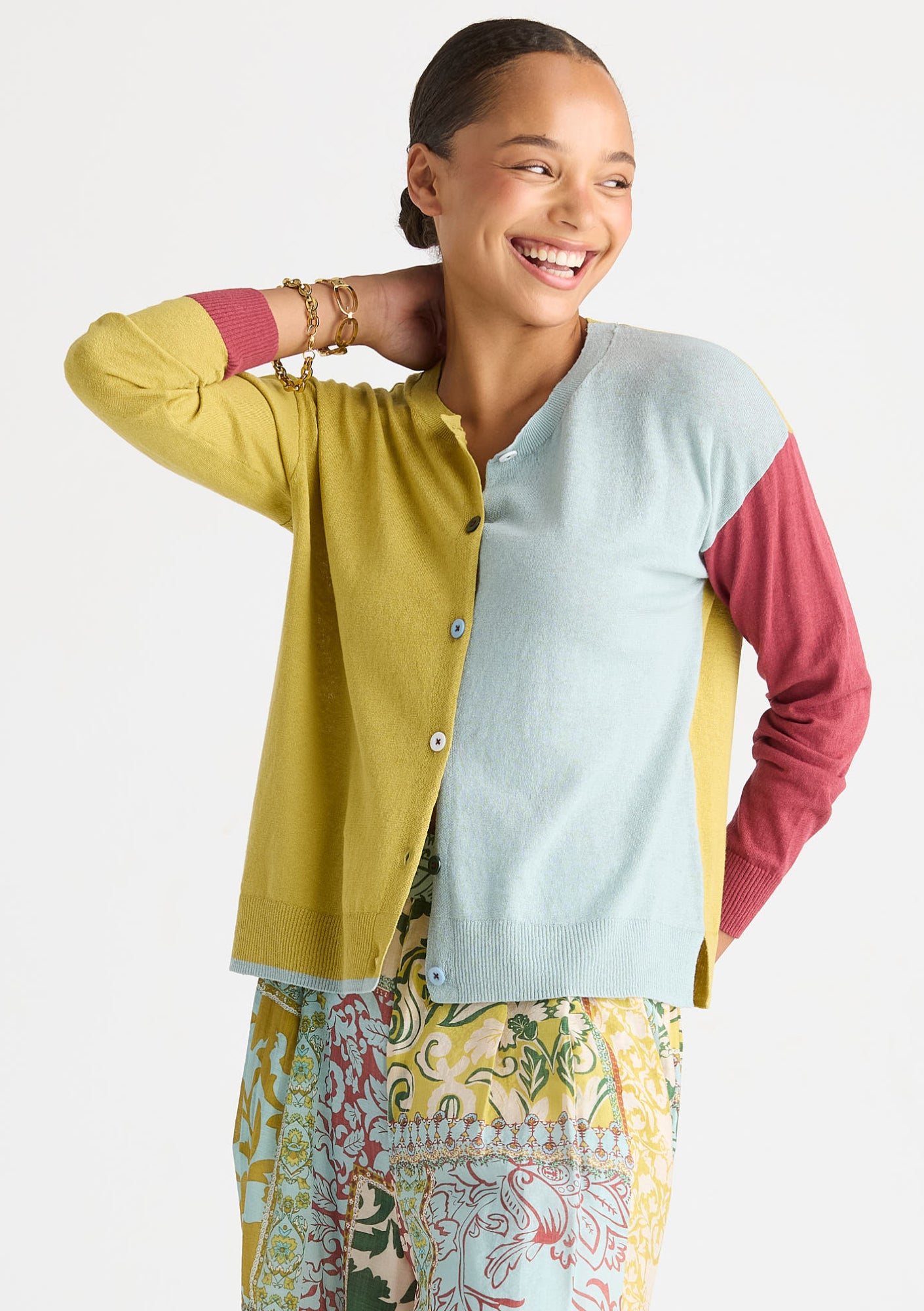 Colour Block Cardi - Acacia
