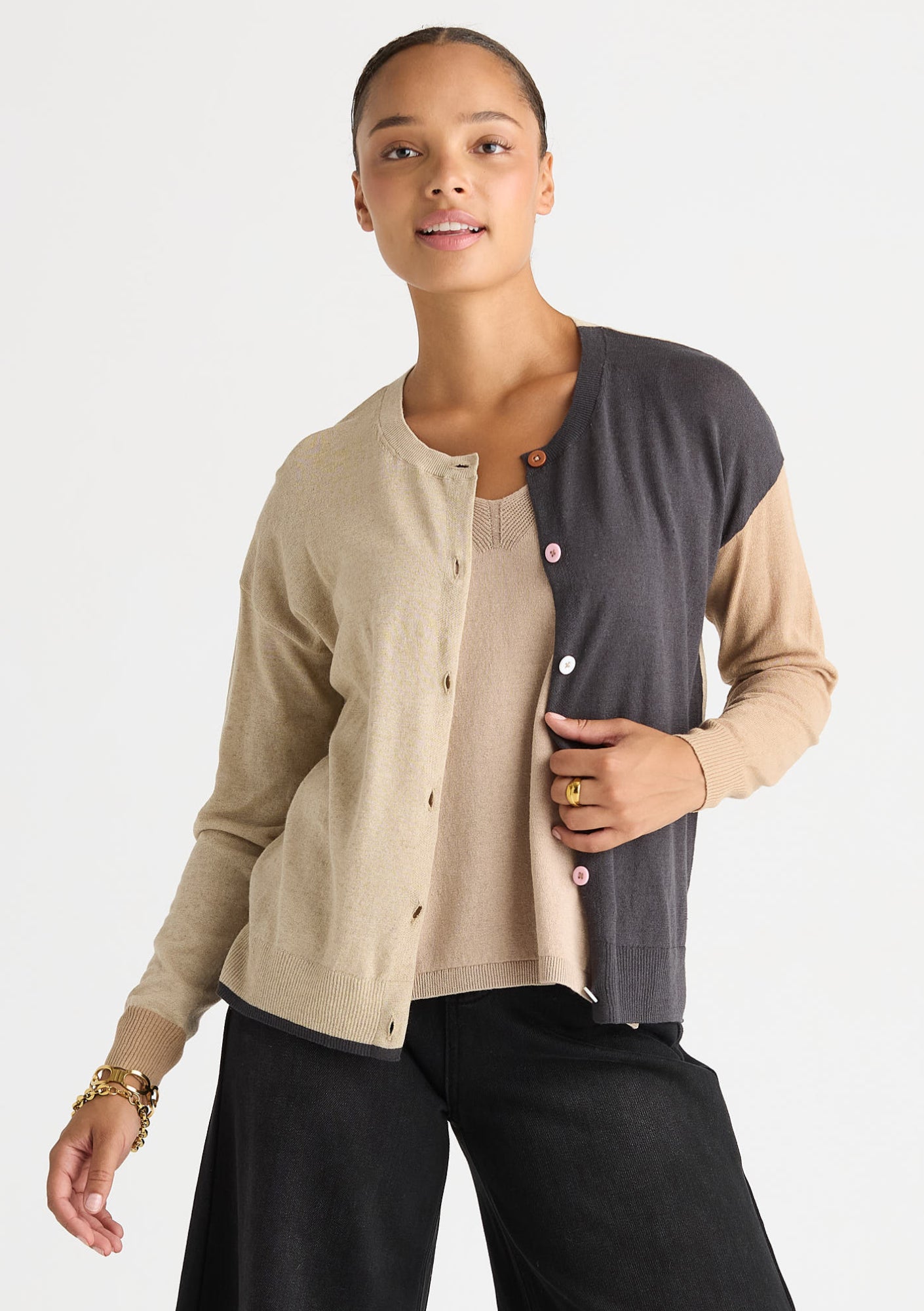 Colour Block Cardi - Natural