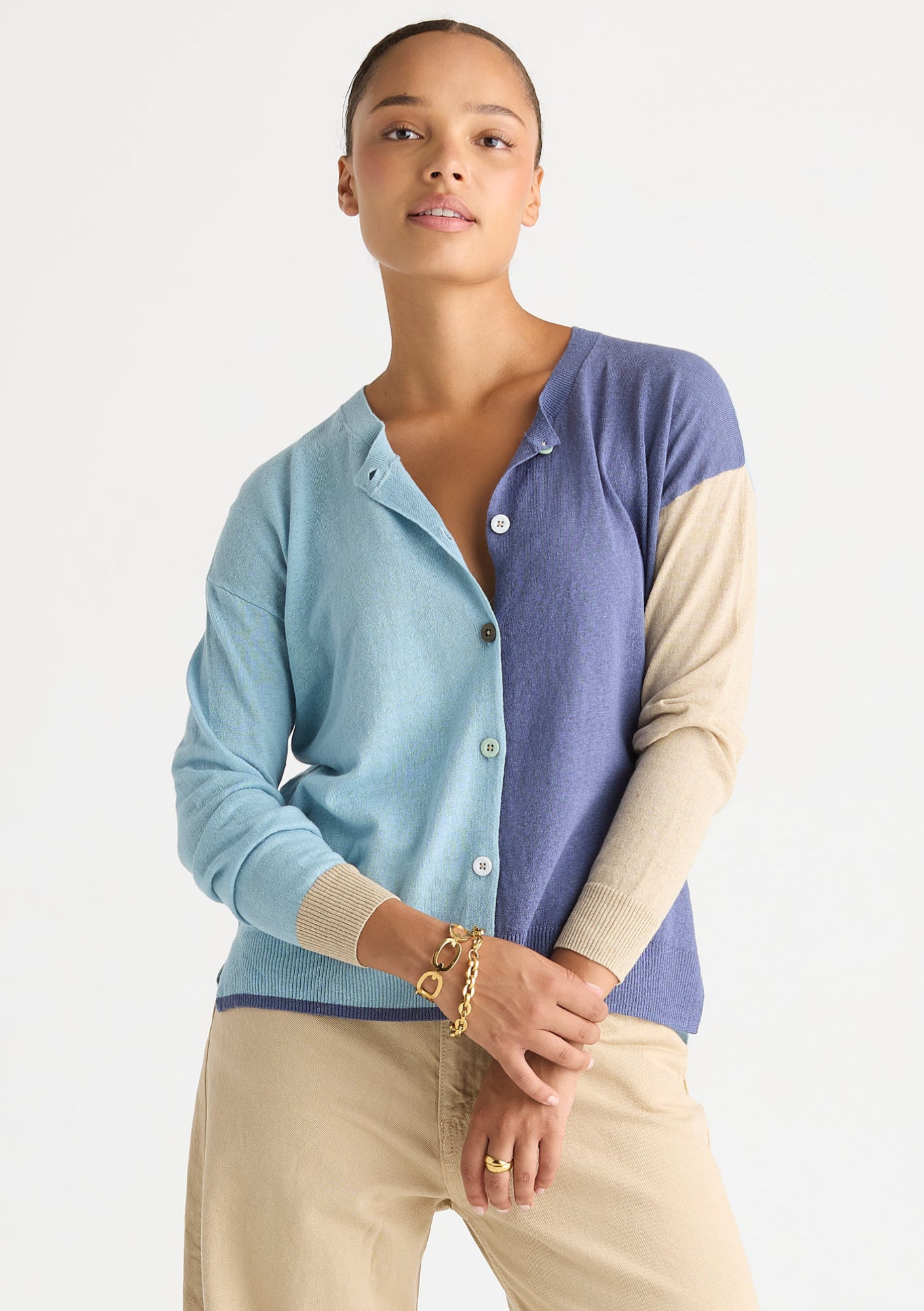 Colour Block Cardi - Opal