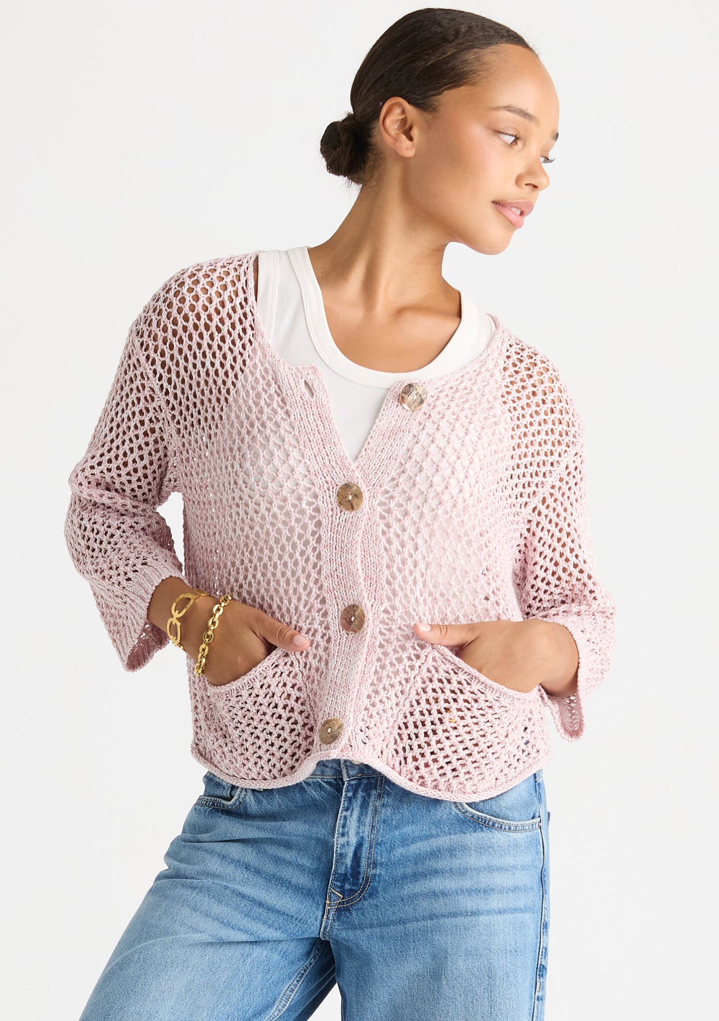 Colour Mix Cardi - Rose