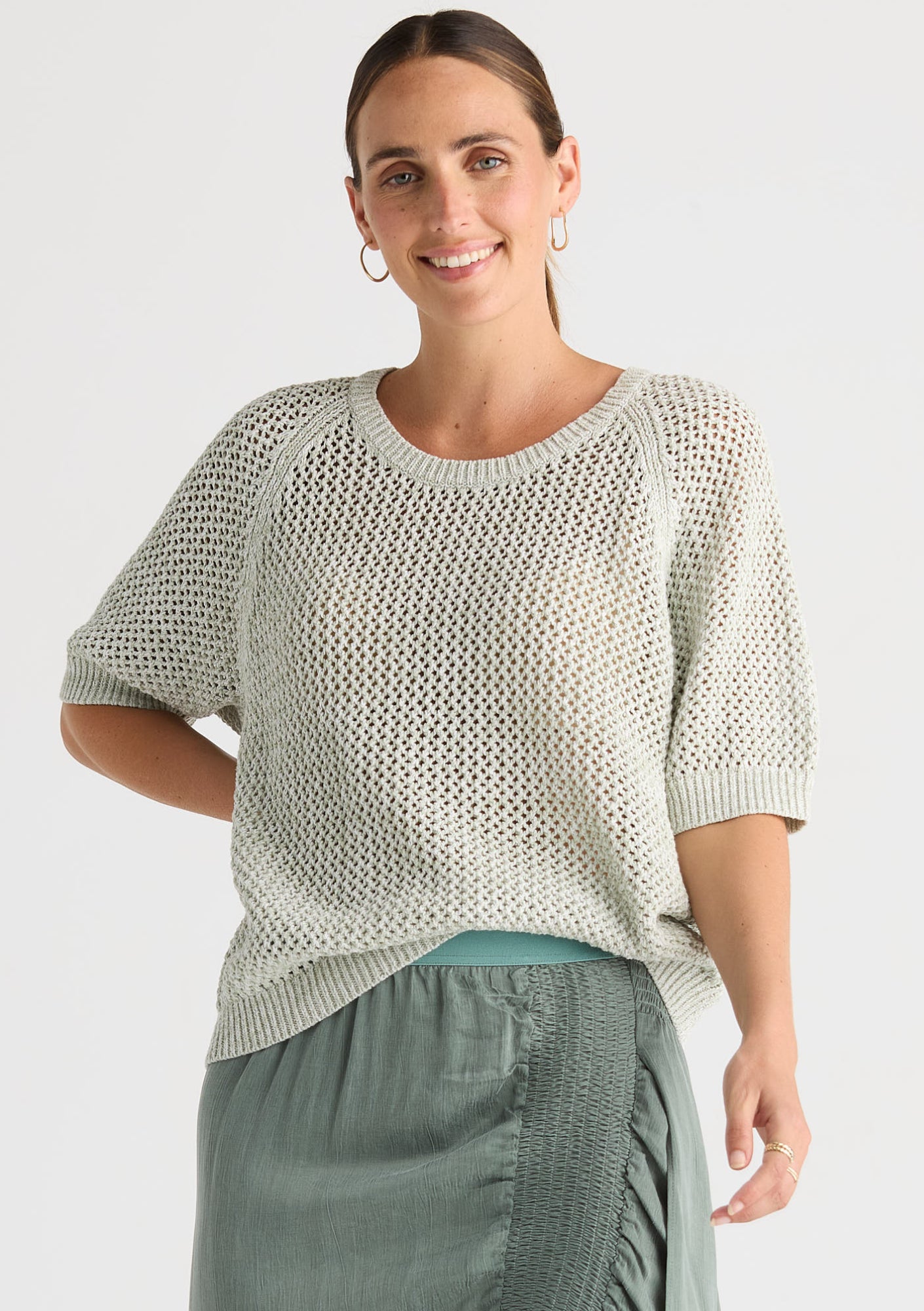Colour Mix Top - Sage
