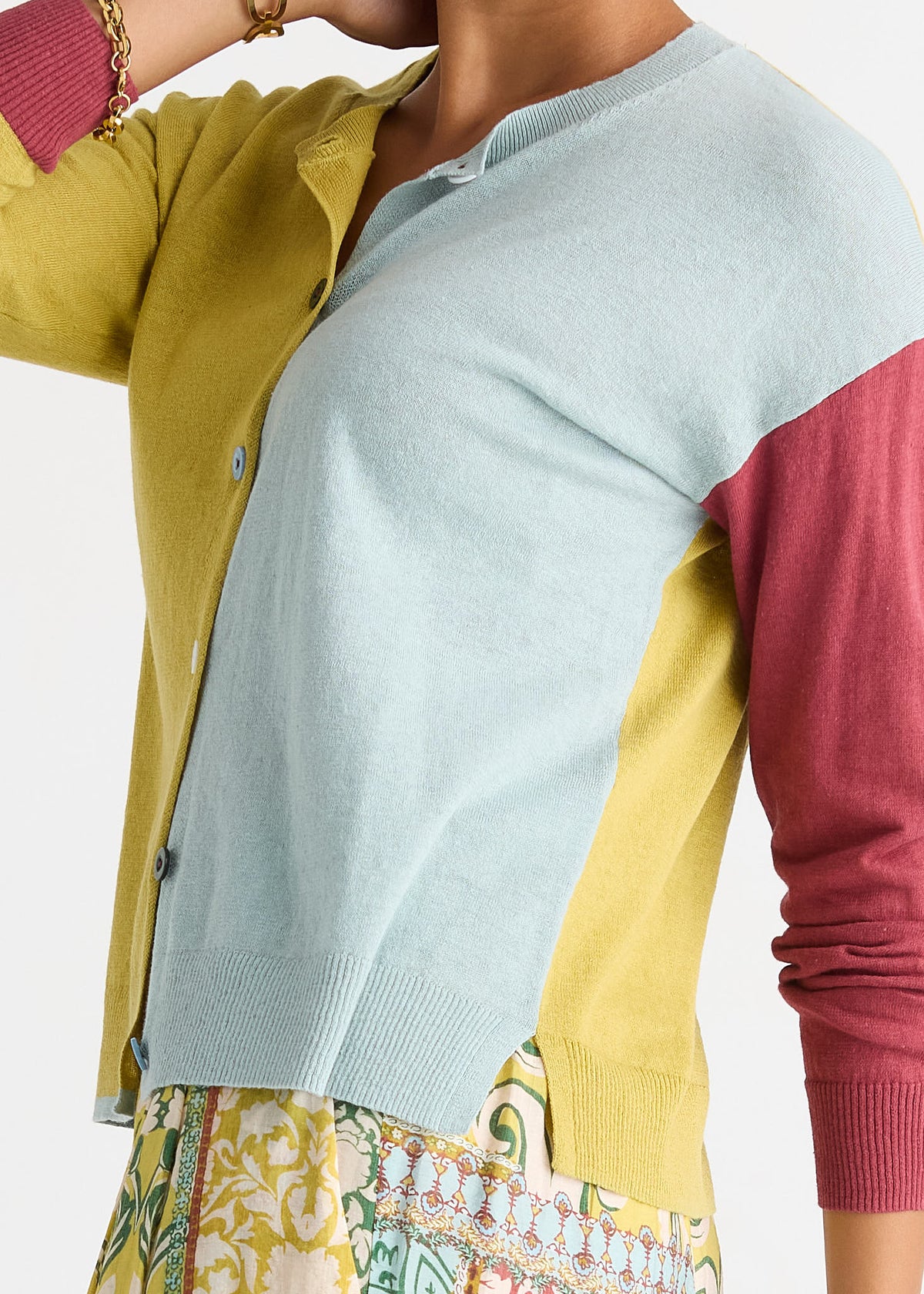 LD & Co Colour Block Cardi - Acacia