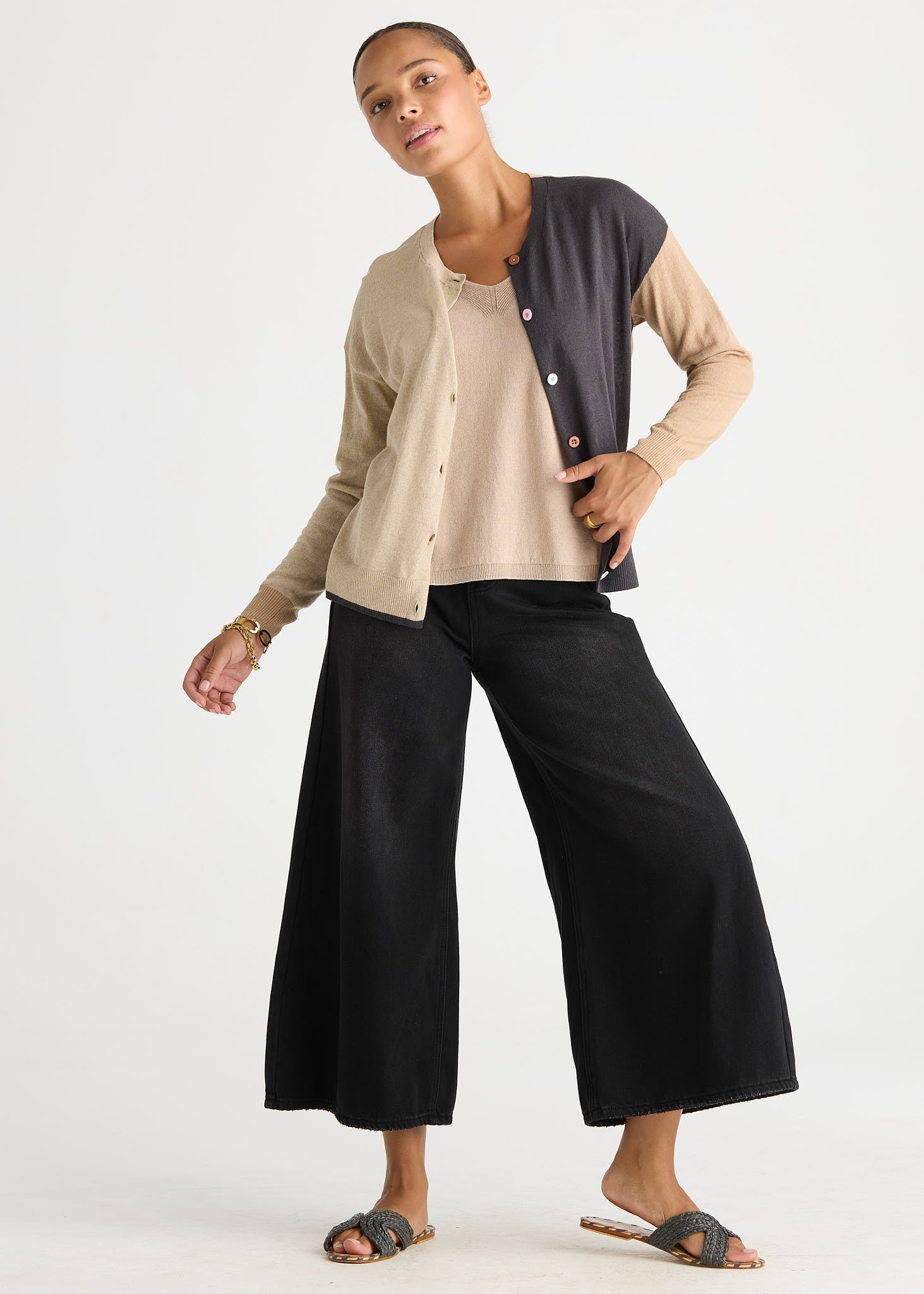 Colour Block Cardi - Natural