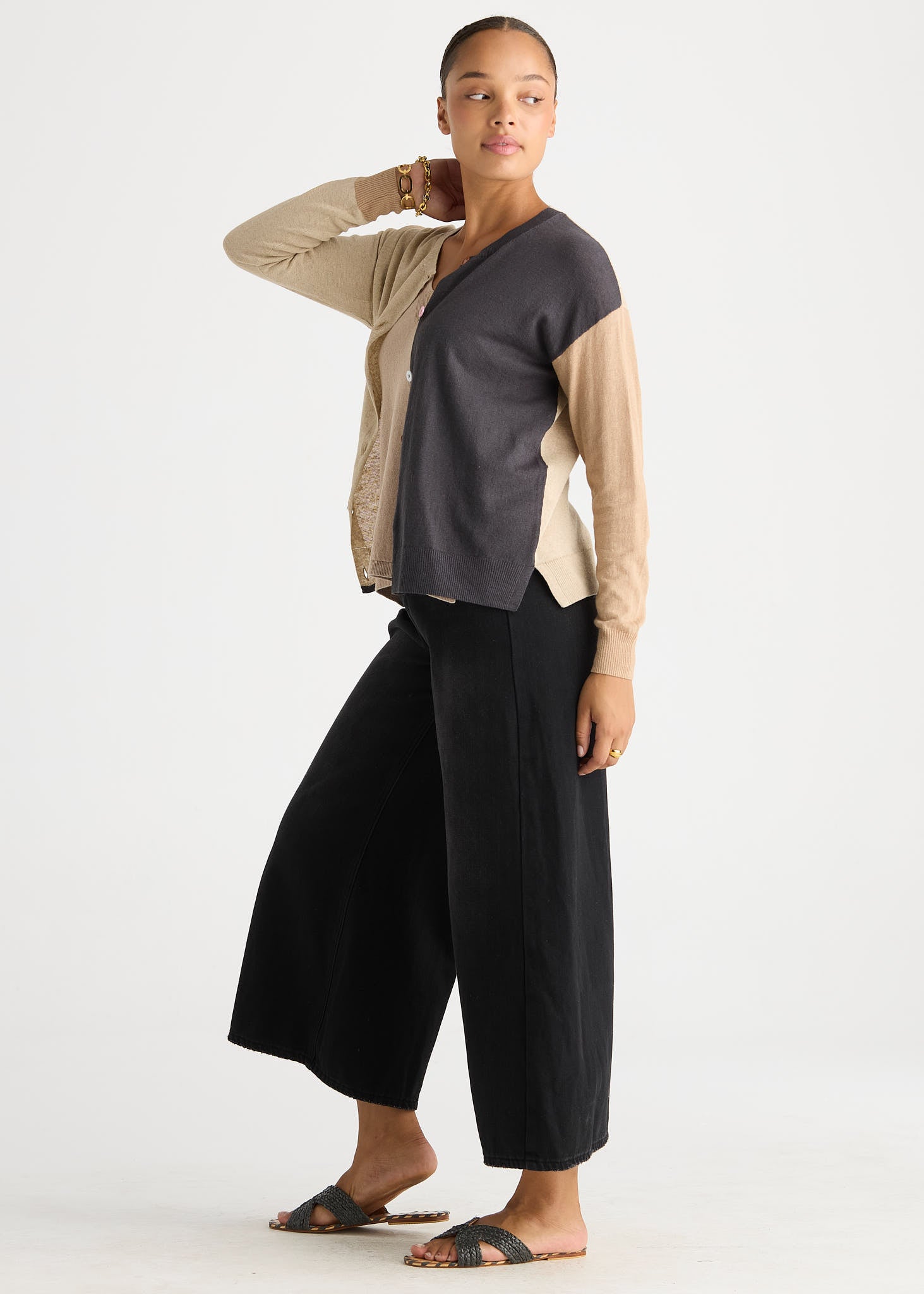 Colour Block Cardi - Natural
