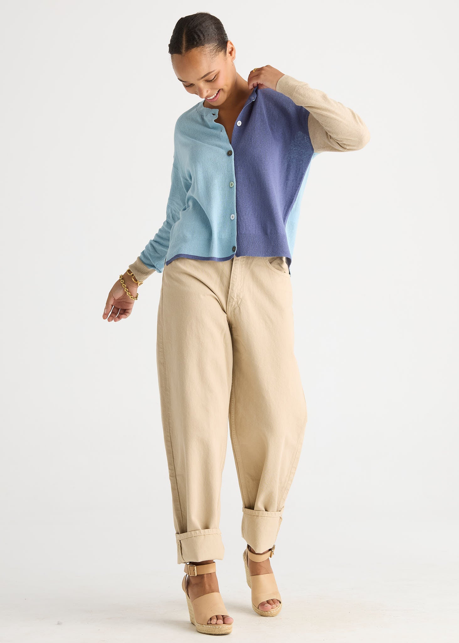 Colour Block Cardi - Opal