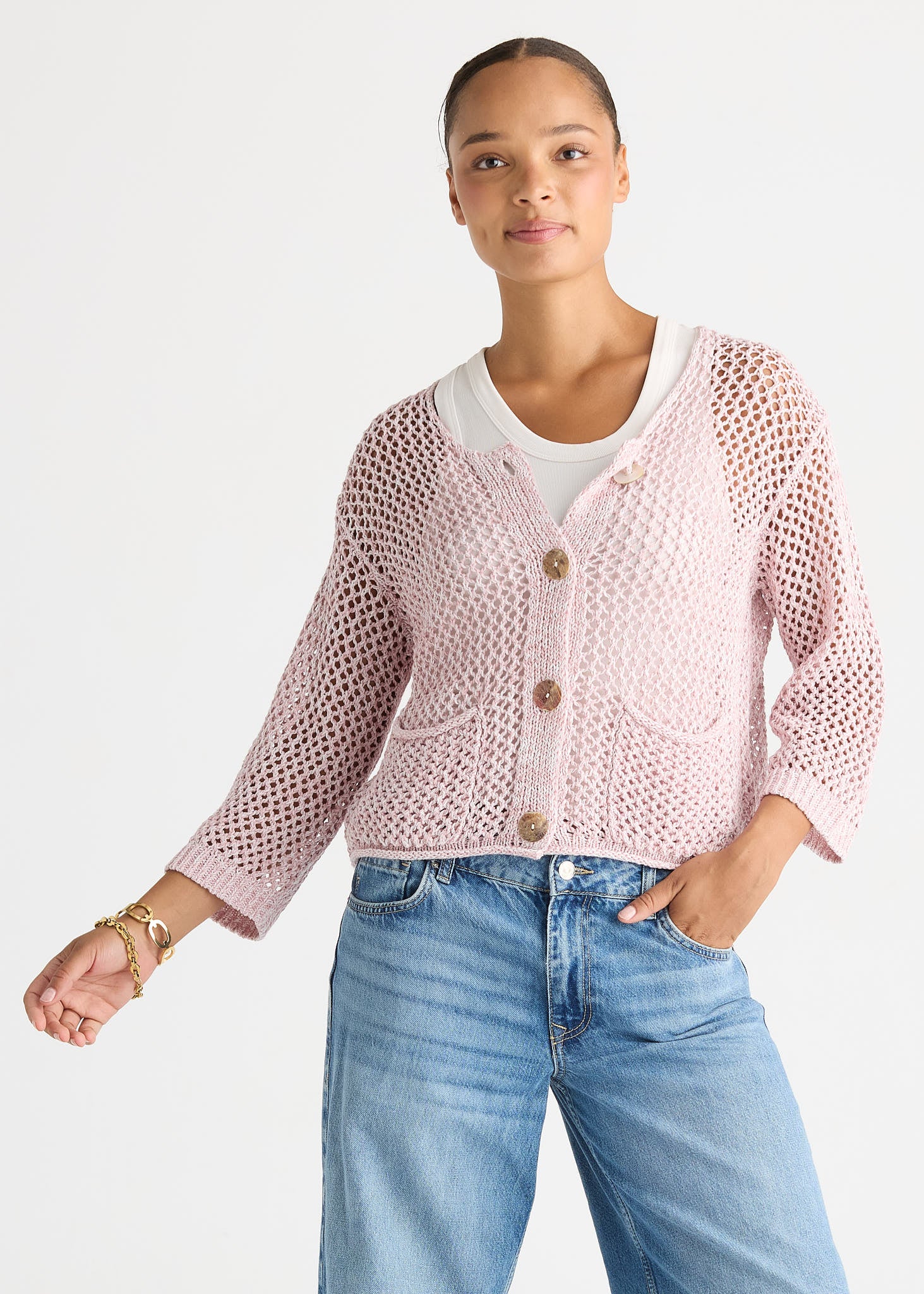 Colour Mix Cardi - Rose