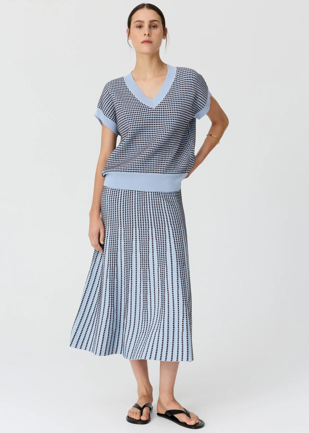 Pol Evlyn Knit Top - Blue / Choc