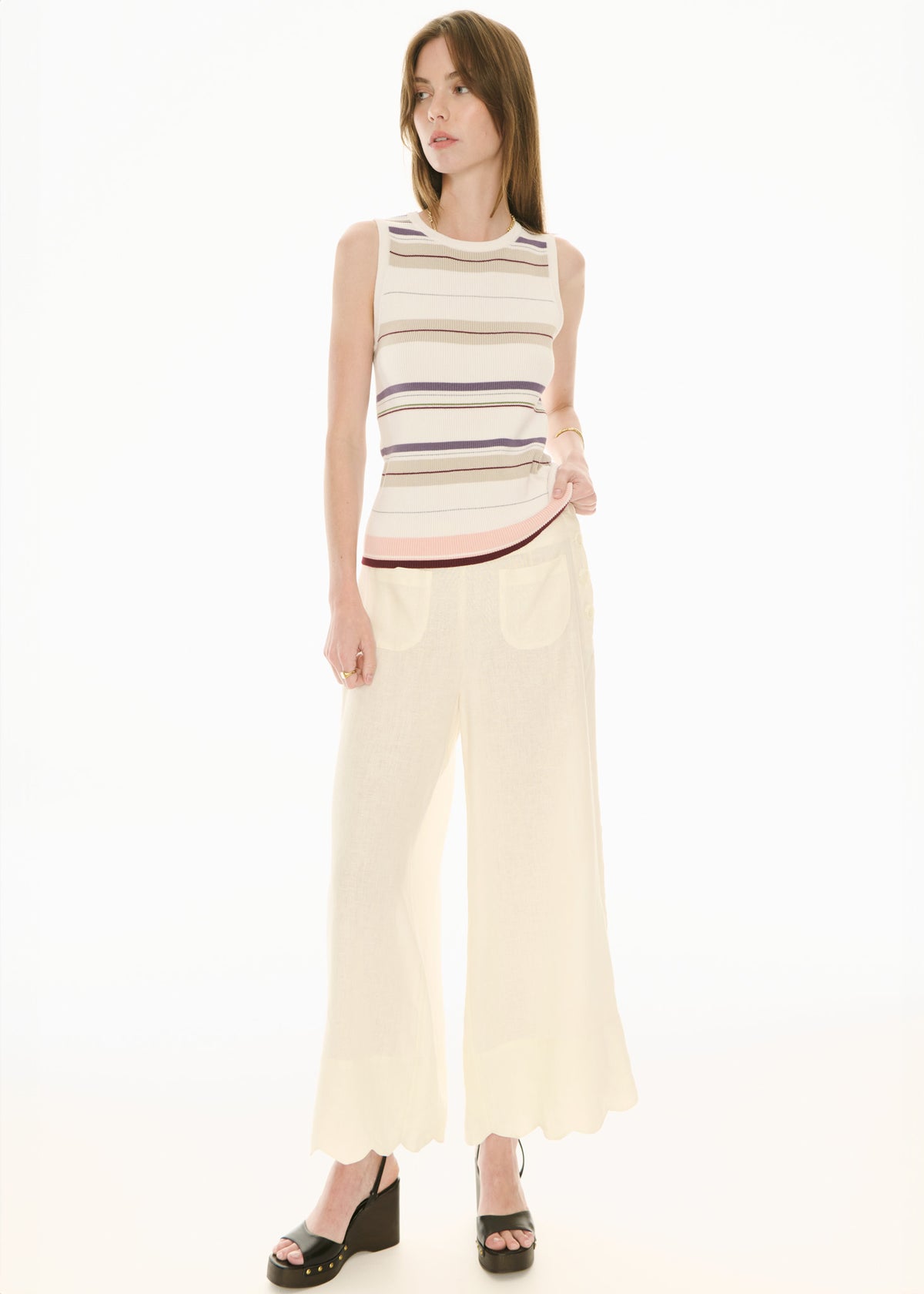 Pol Fey Ribbed Tank - Ivory Multi