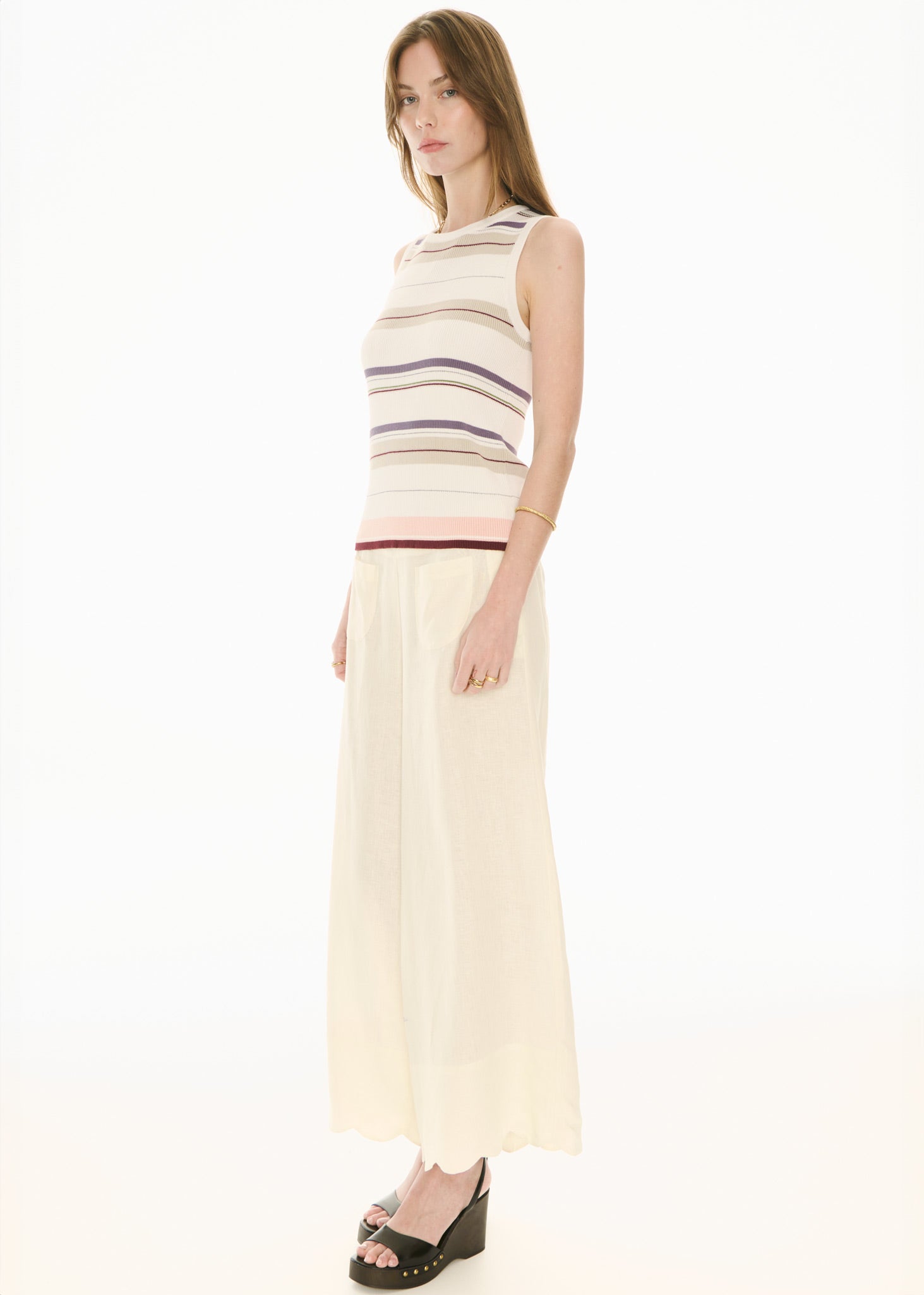 Fey Ribbed Tank - Ivory Multi