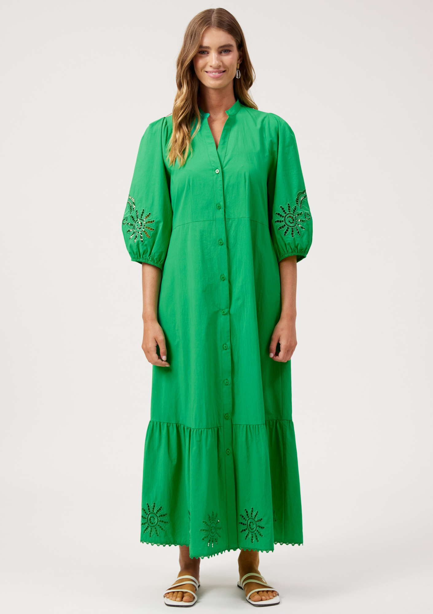 Larissa Broderie Maxi Dress - Green