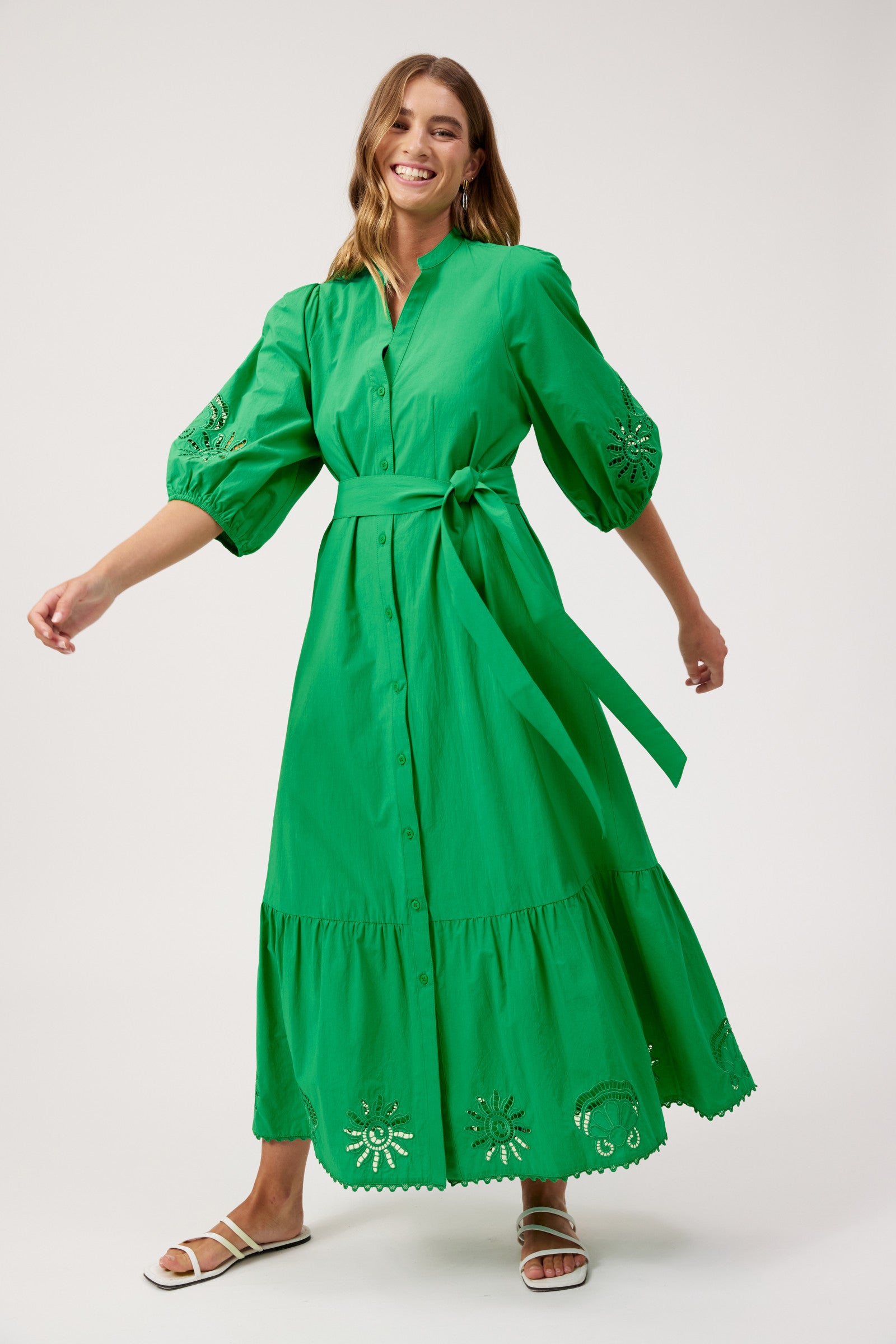 Larissa Broderie Maxi Dress - Green