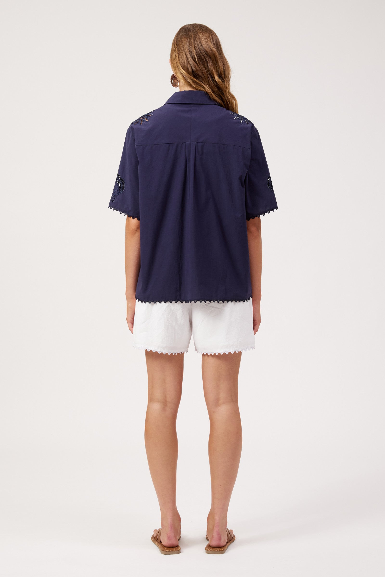 Larissa Broderie Shirt - Navy
