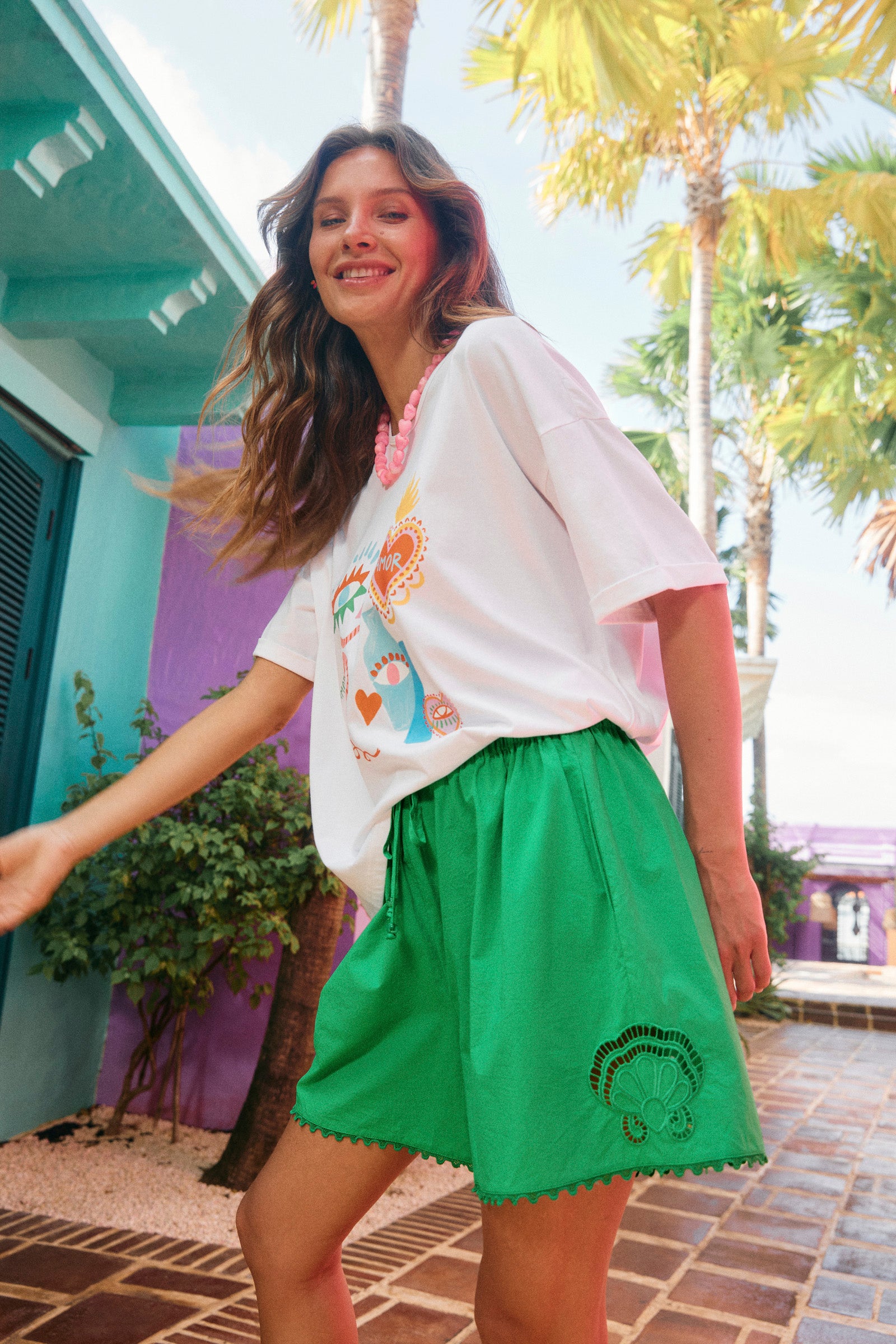 Larissa Broderie Short - Green