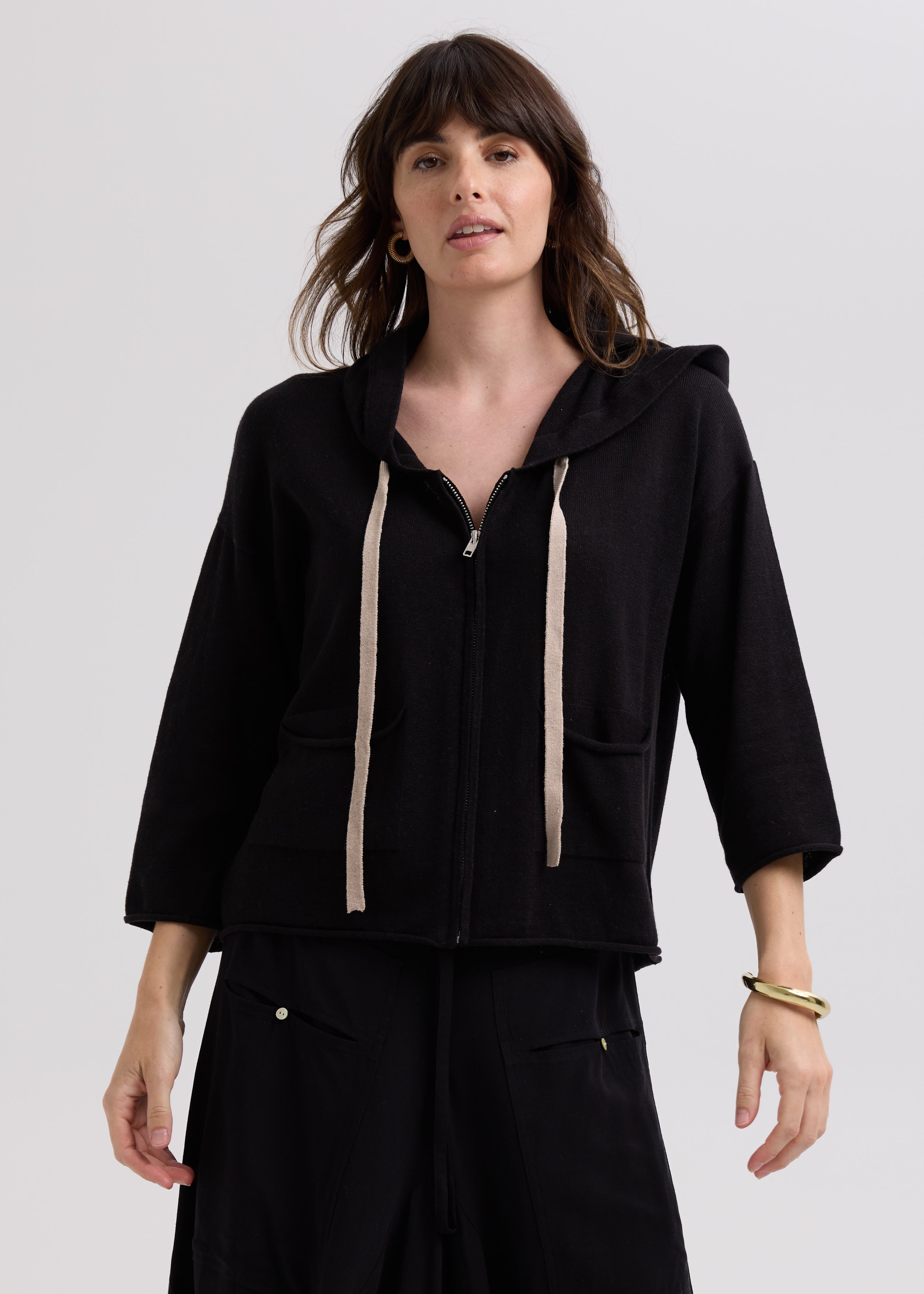 Linen Hoodie - Black