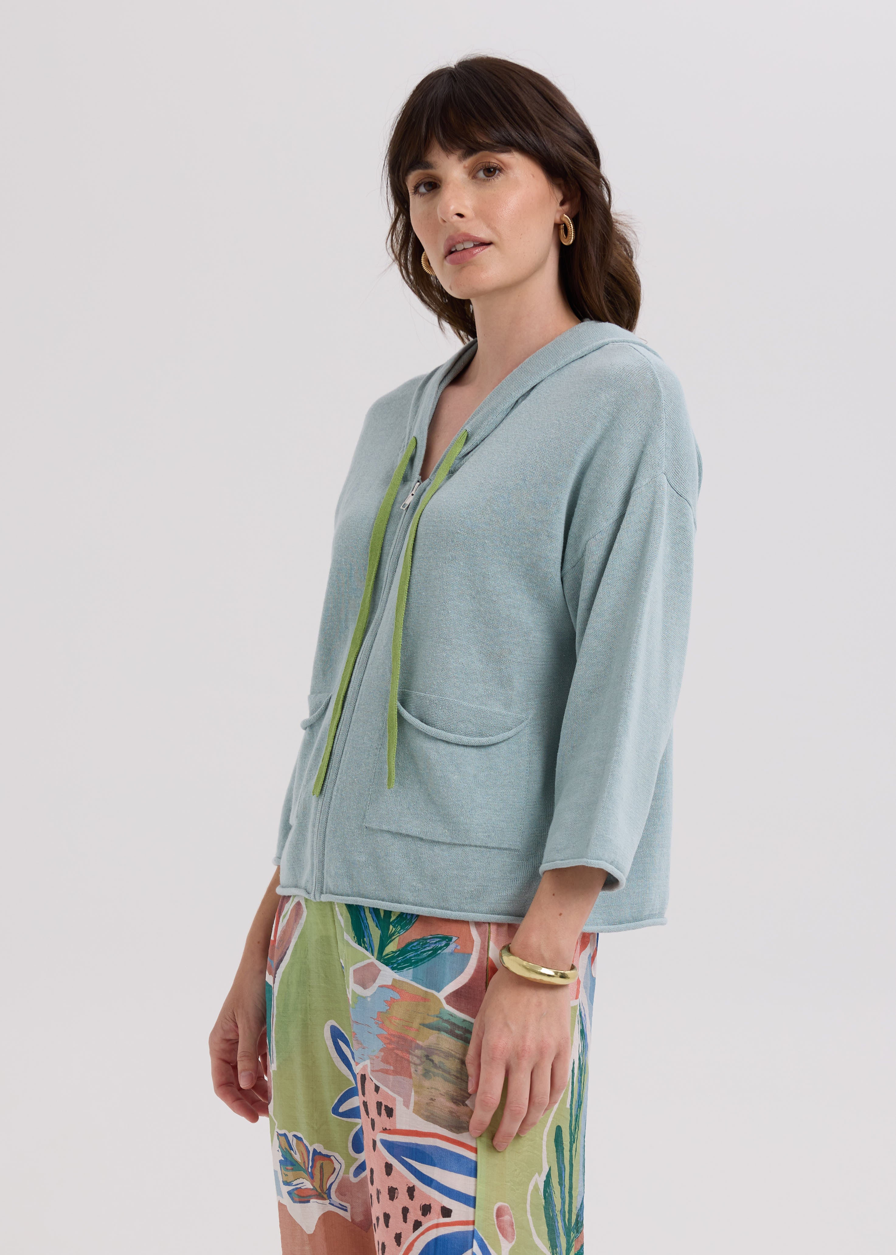 Linen Hoodie - Light Cyan
