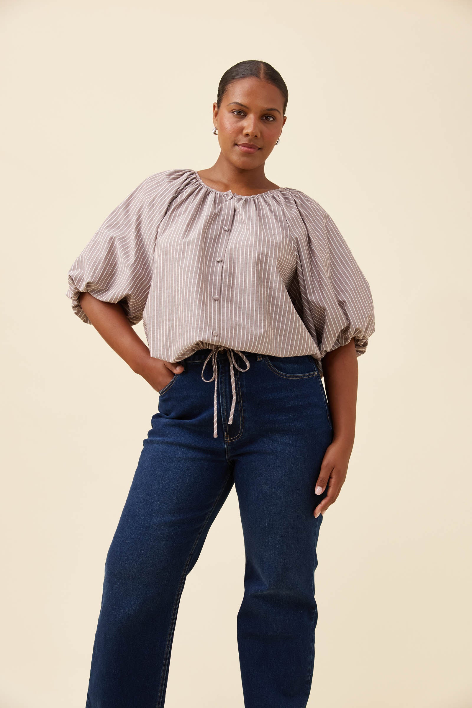 Lyndell Drawstring Top - Taupe