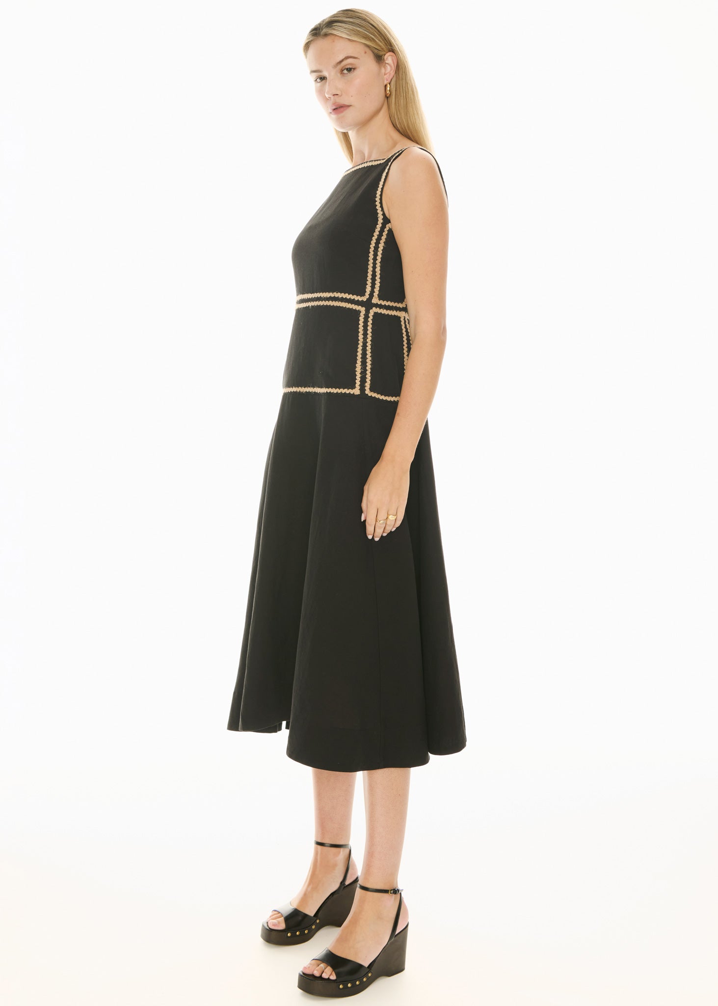Marlin Raffia Trim Dress - Black