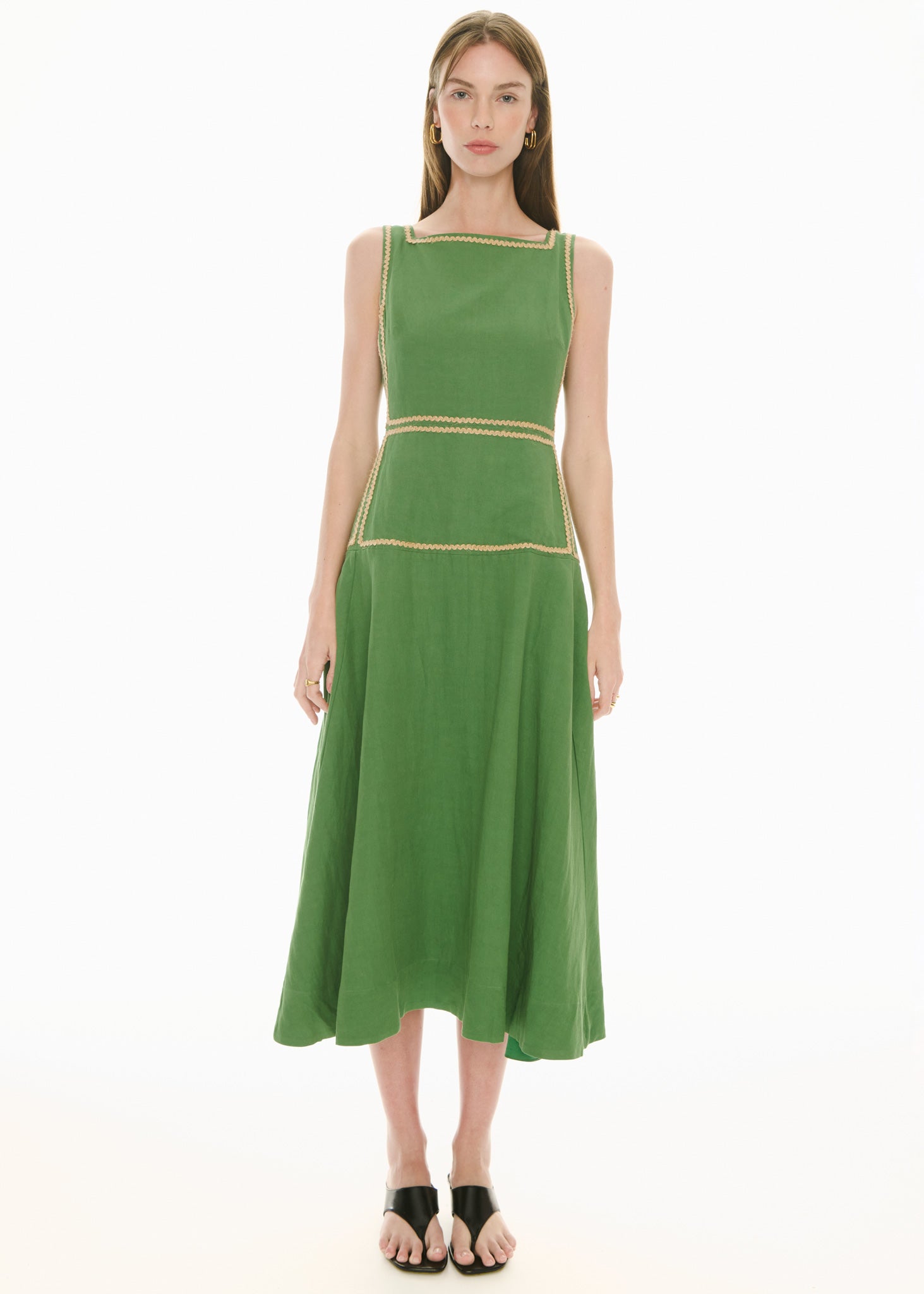 Marlin Raffia Trim Dress - Green