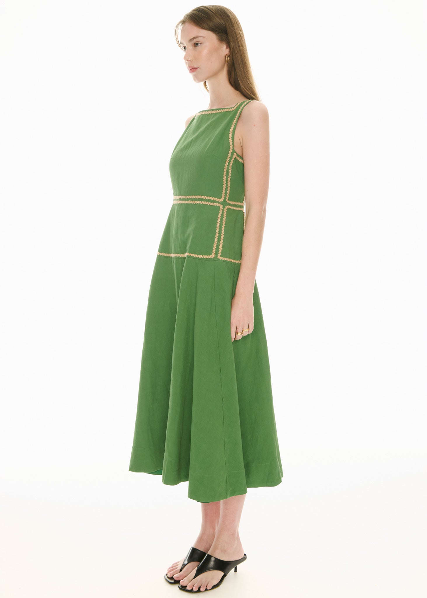 Marlin Raffia Trim Dress - Green