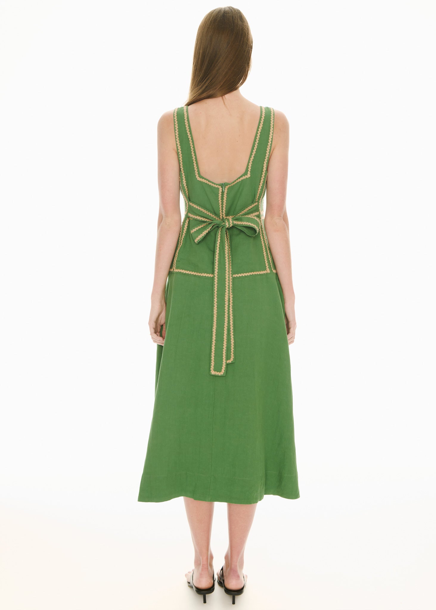Marlin Raffia Trim Dress - Green