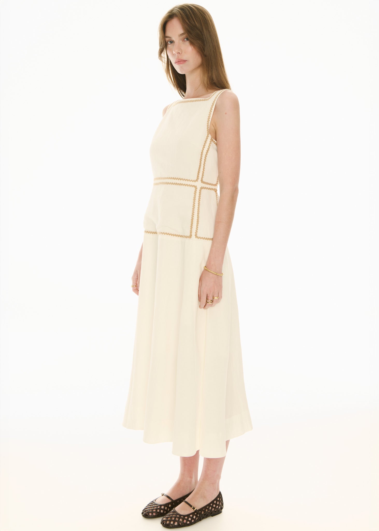 Marlin Raffia Trim Dress - Ivory