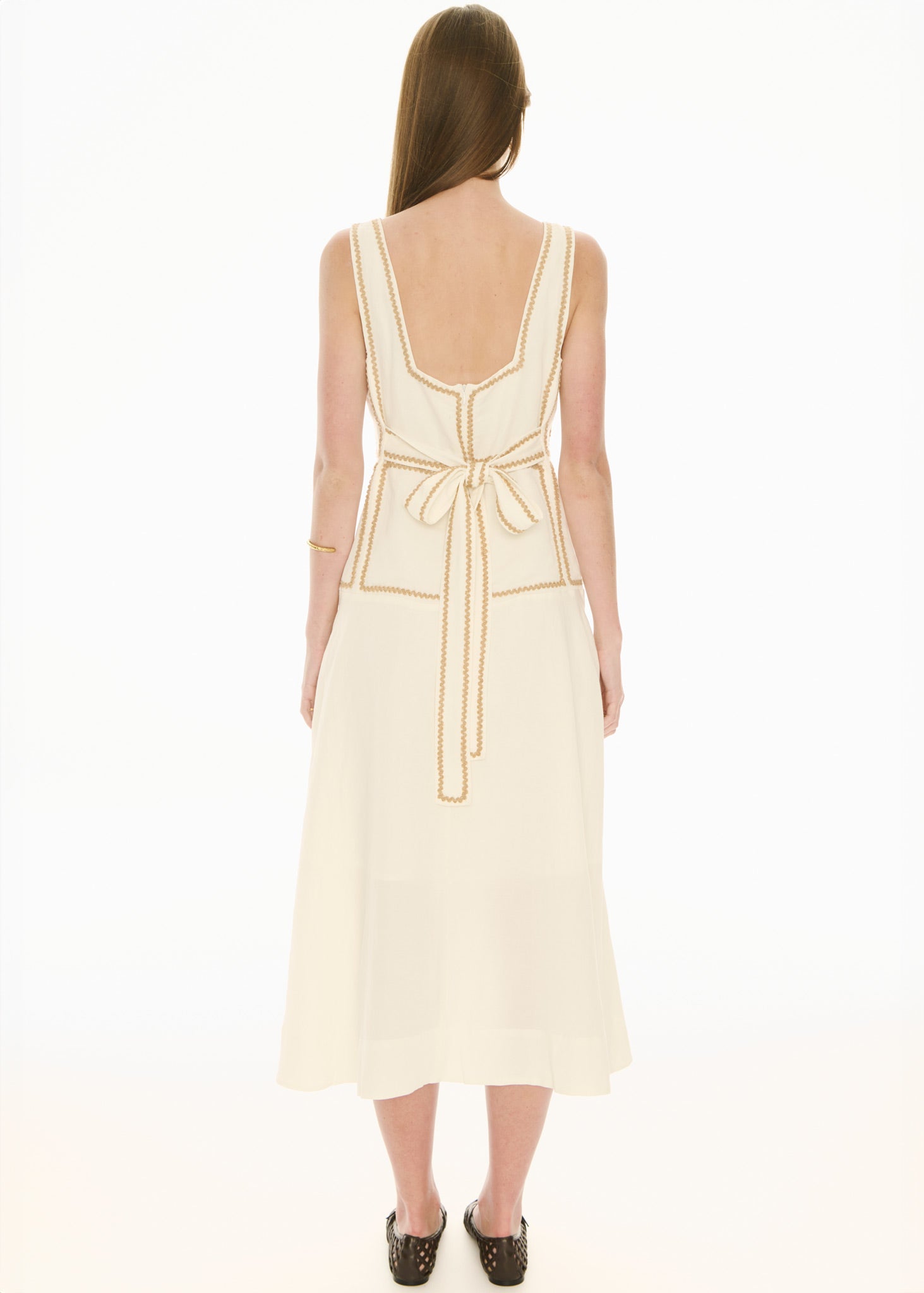 Marlin Raffia Trim Dress - Ivory