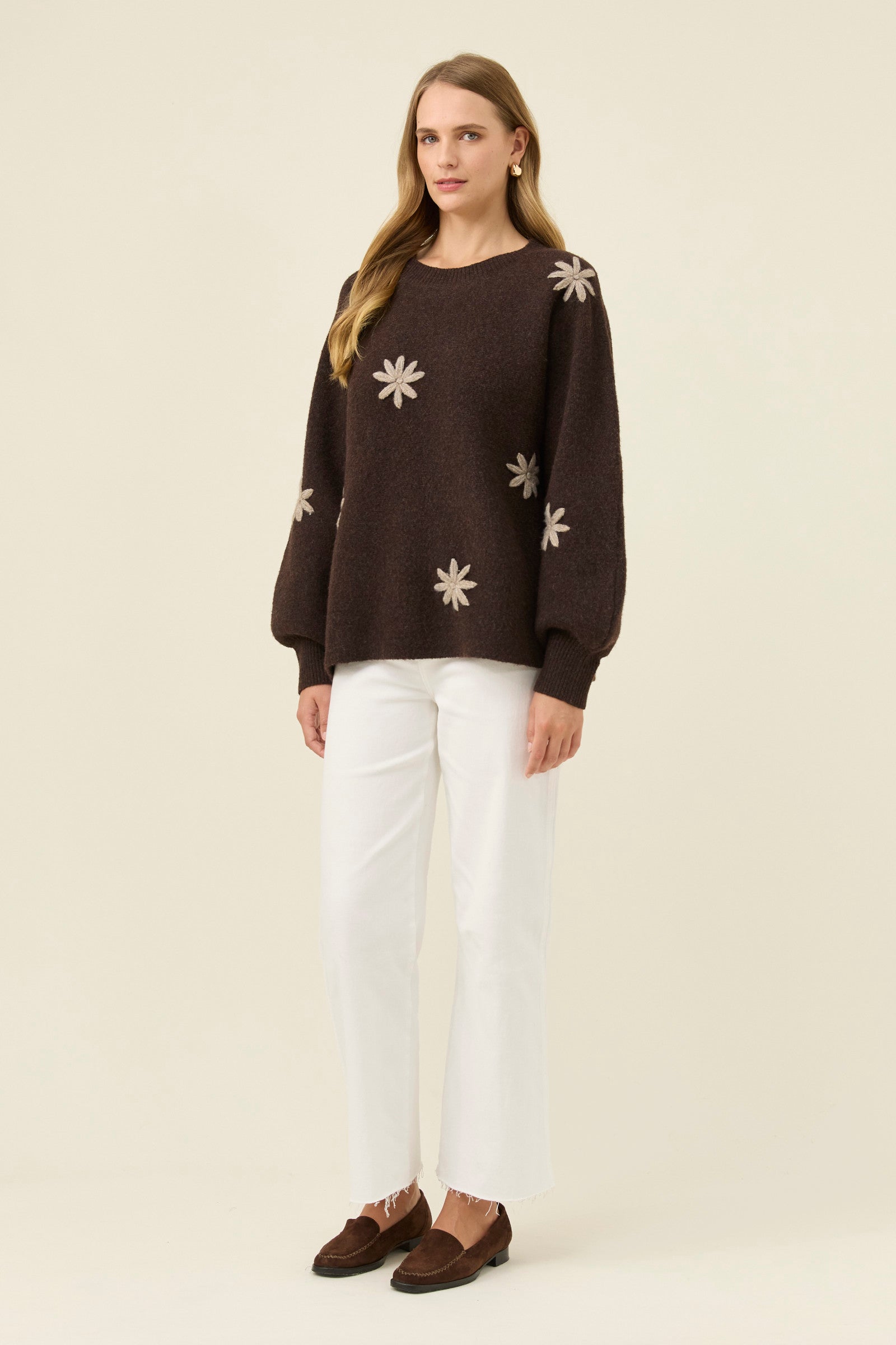 Miru Stitch Flower Jumper - Chocolate PRE ORDER