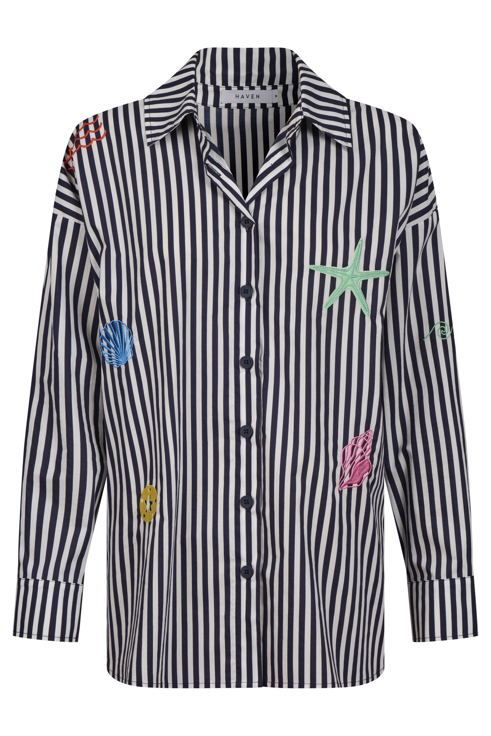 Mykonos Embroidered Stripe Shirt - Navy
