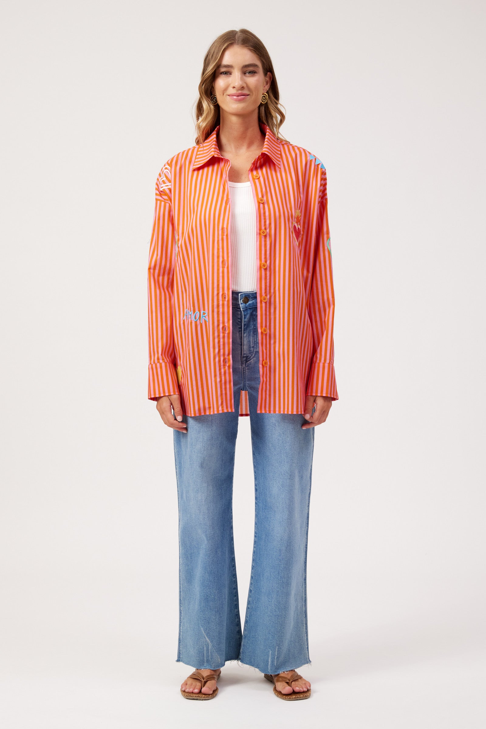 Mykonos Embroidered Stripe Shirt - Pink