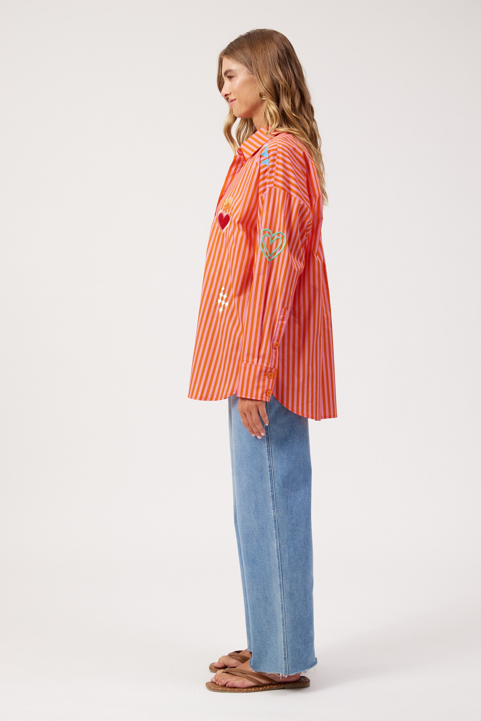 Mykonos Embroidered Stripe Shirt - Pink