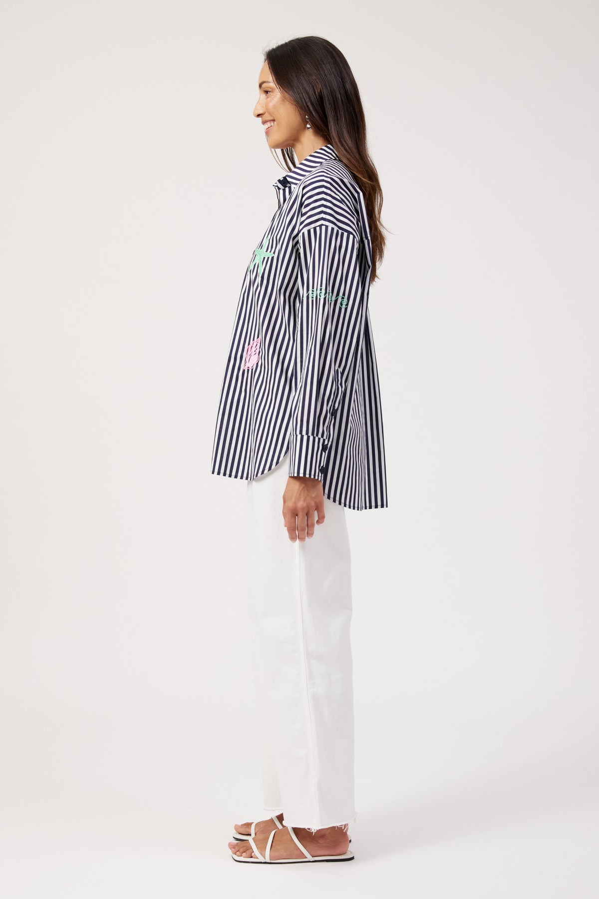 Haven Mykonos Embroidered Stripe Shirt - Navy