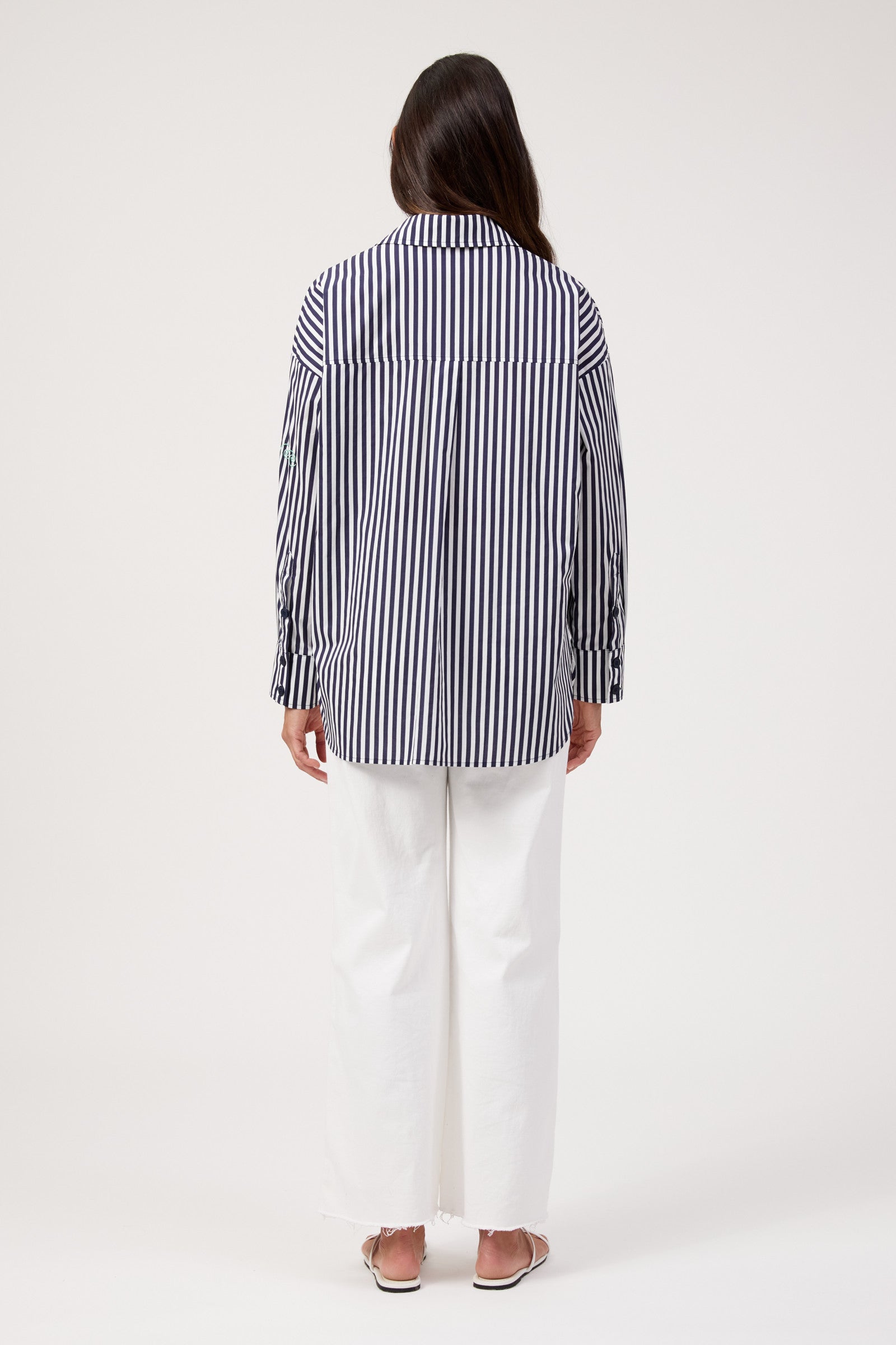 Mykonos Embroidered Stripe Shirt - Navy