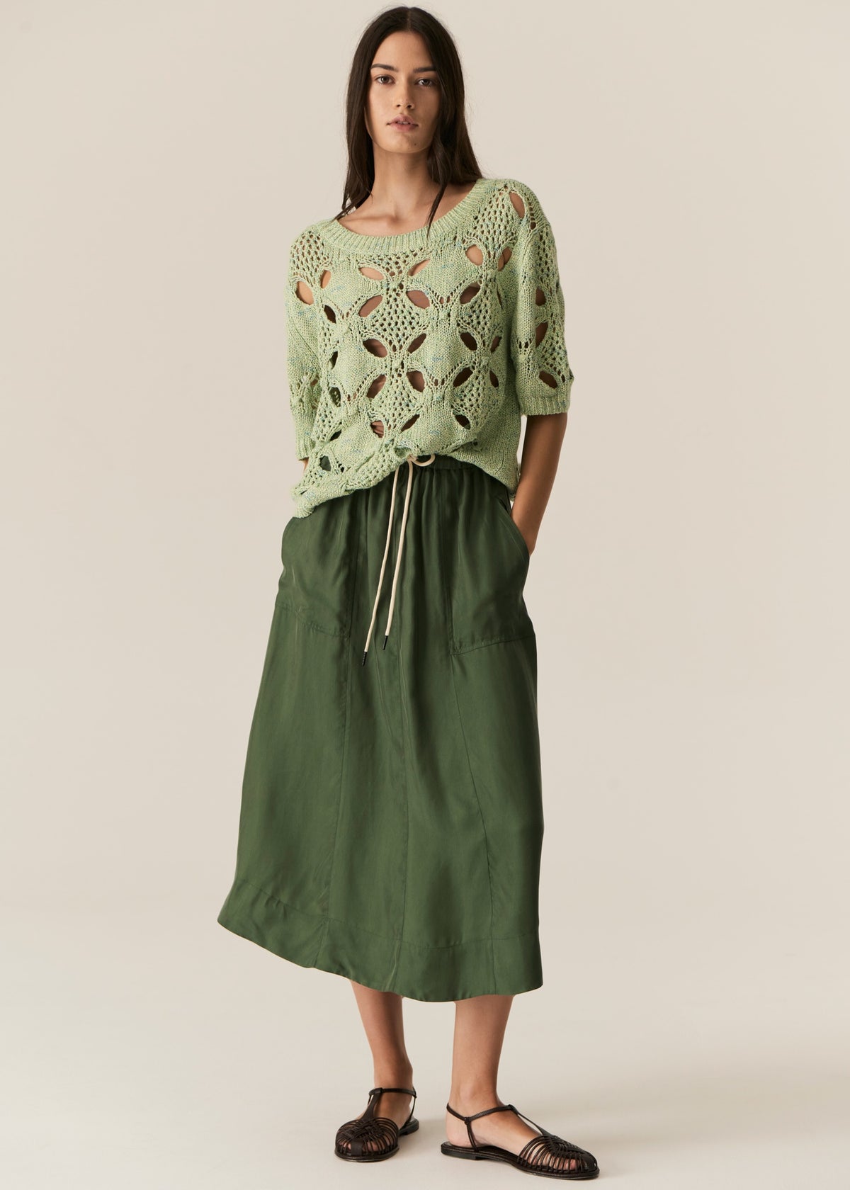 Pol CLEARANCE Henri Tie Skirt - Green