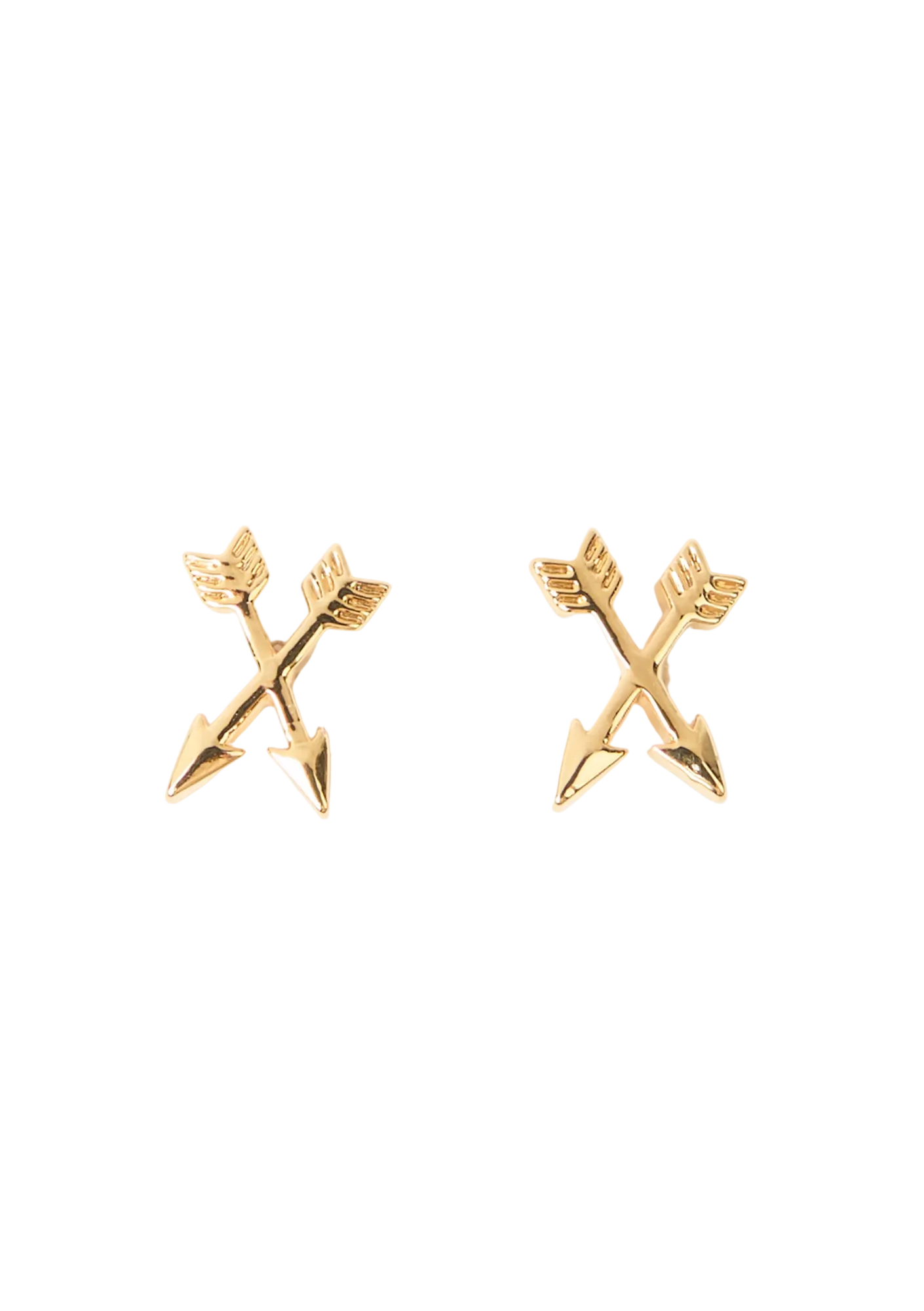 Gold arrow-shaped earrings on a white background