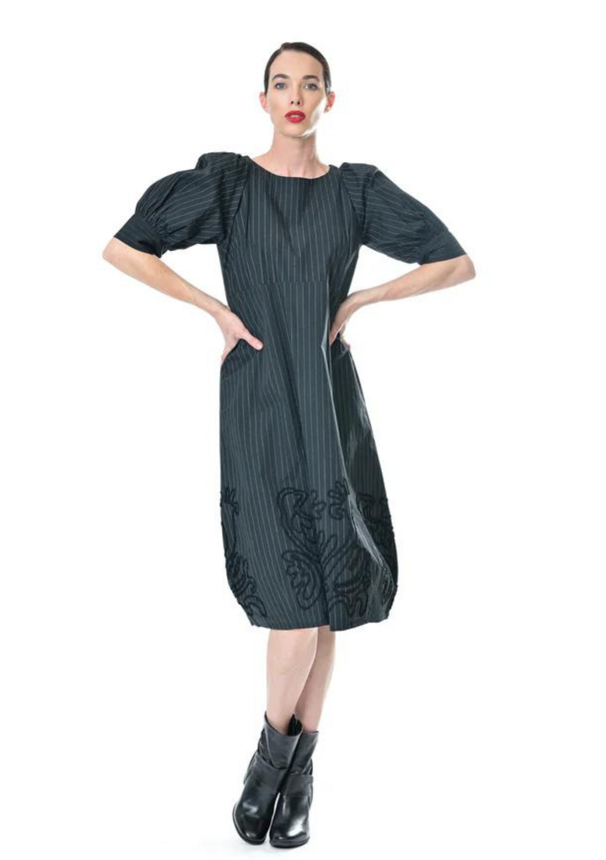 Megan Salmon CLEARANCE Pinstripe Joseph Dress - Black