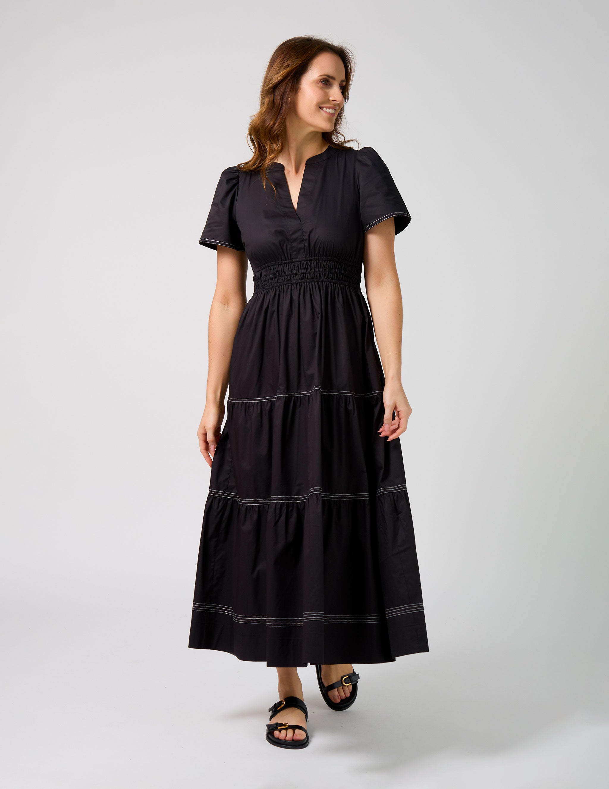 Vittoria Dress - Black with White Stitch