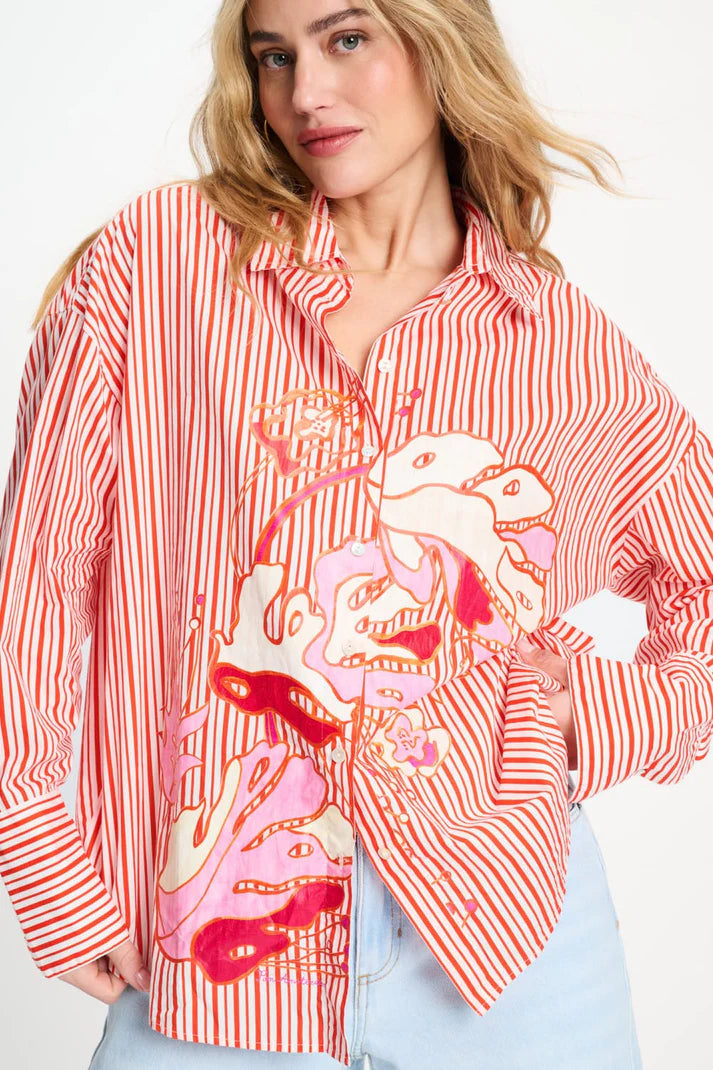 Blouse - Poplin Striped Orange PRE ORDER