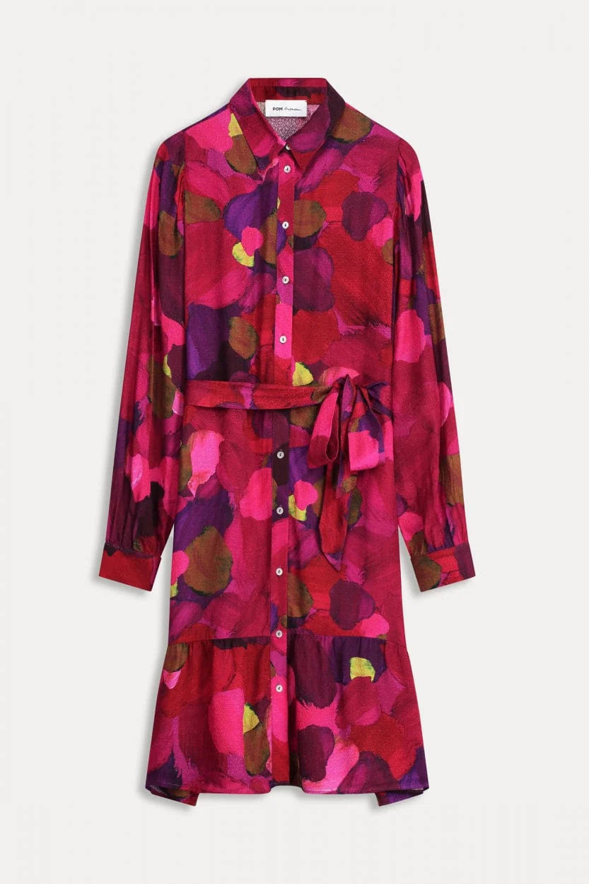 Pom Amsterdam CLEARANCE Brushwork Dress - Fiery Pink