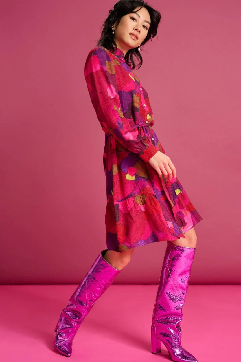 Pom Amsterdam CLEARANCE Brushwork Dress - Fiery Pink