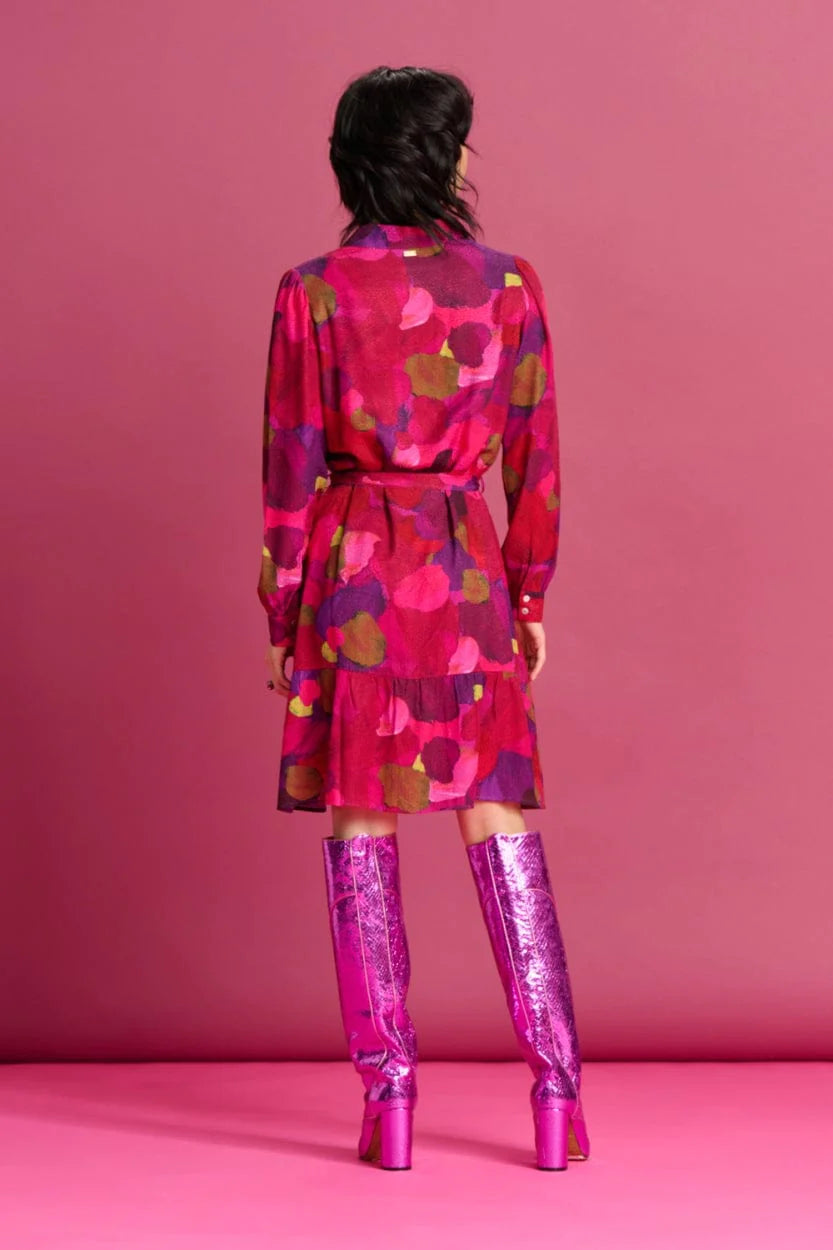 Pom Amsterdam CLEARANCE Brushwork Dress - Fiery Pink